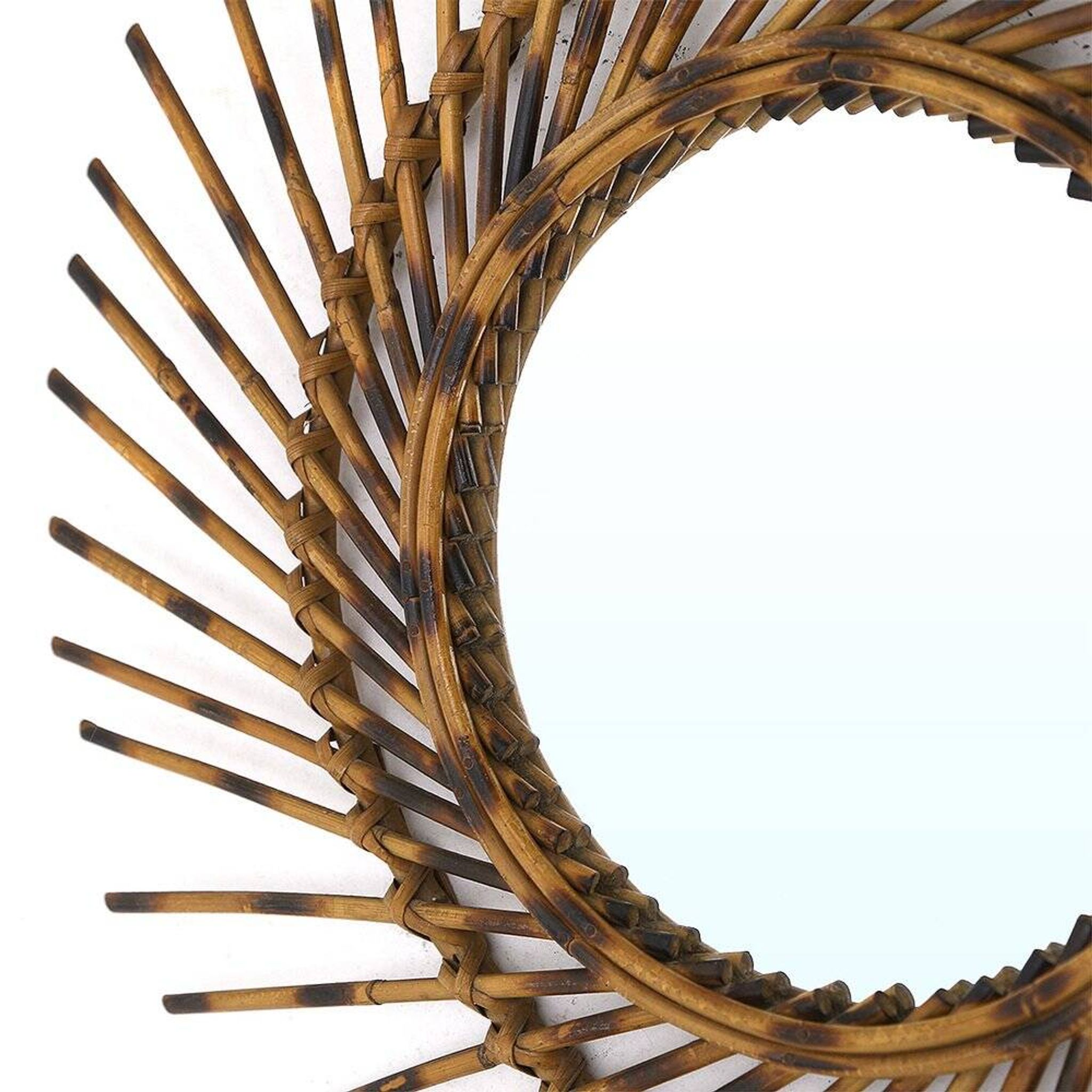 Miroir rond en rotin, années 1960