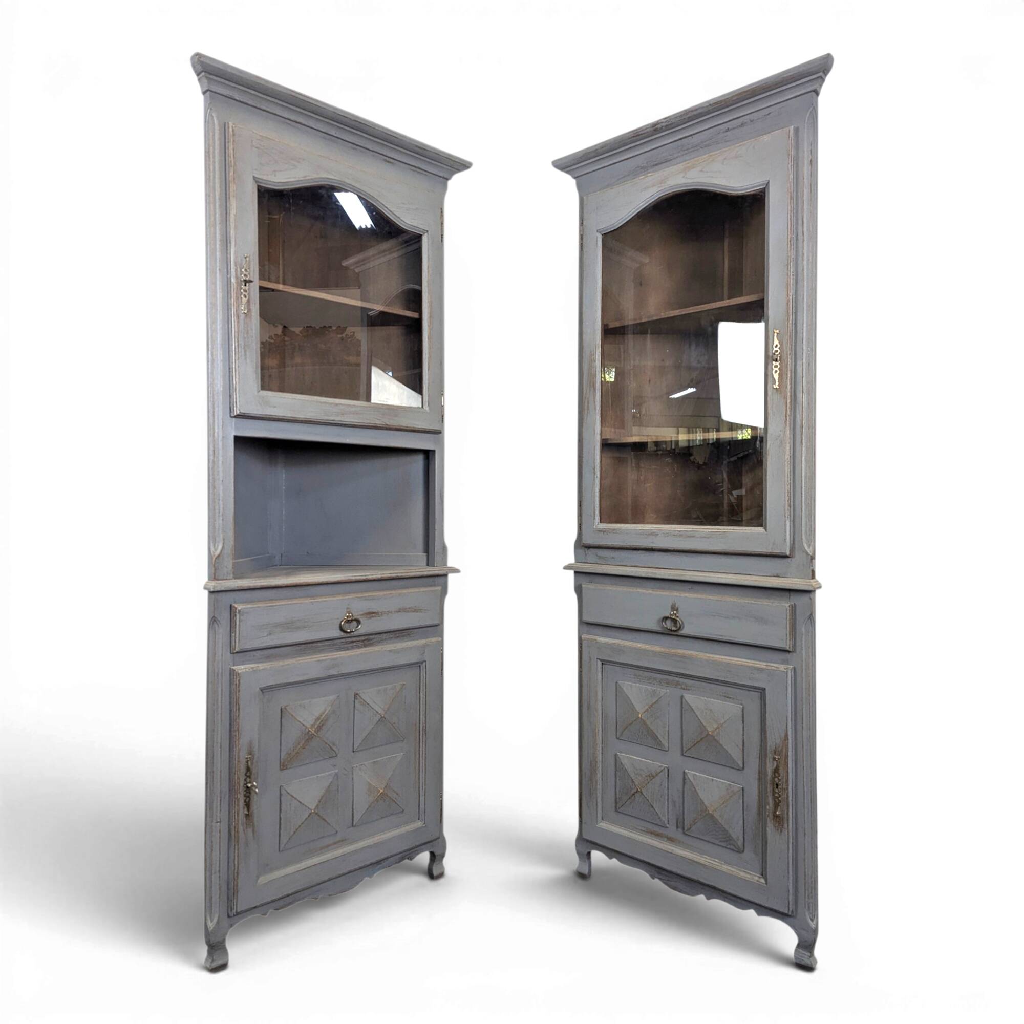Pair of re-edged corner cabinets