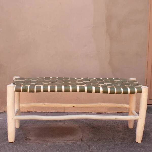 Green leather stool and bench