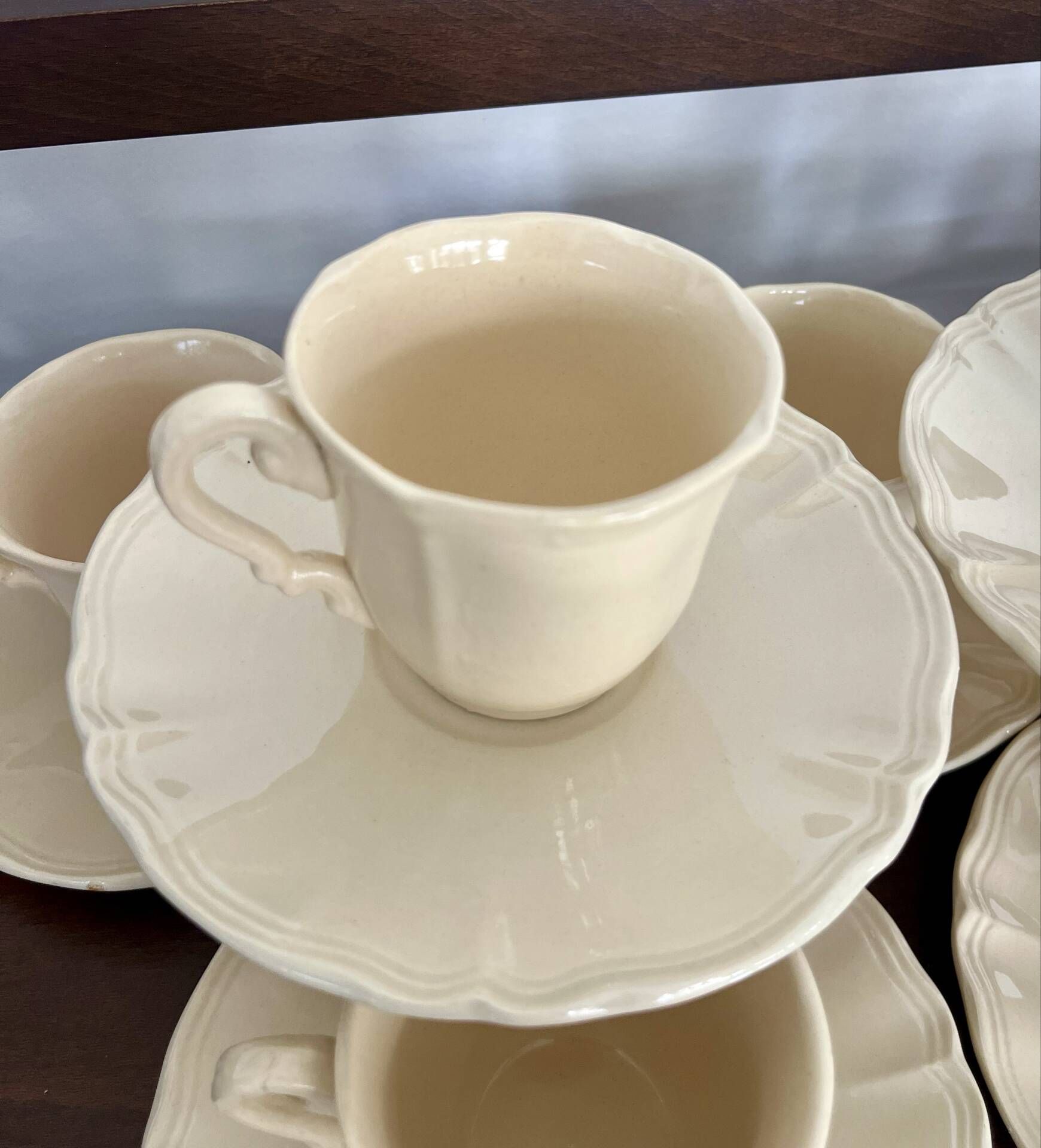 Ivory ribbed café service 7 cups Sarreguemines