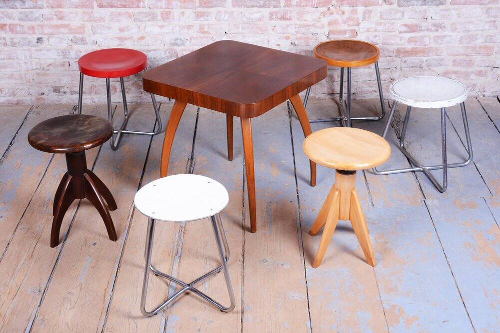 Bauhaus Stool in Beech, Chrome, and Steel from Mücke-Melder, Czech, 1930s