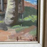 Village malgache, peinture à l'huile originale d'Ambroise Rakoto, vers 1955.