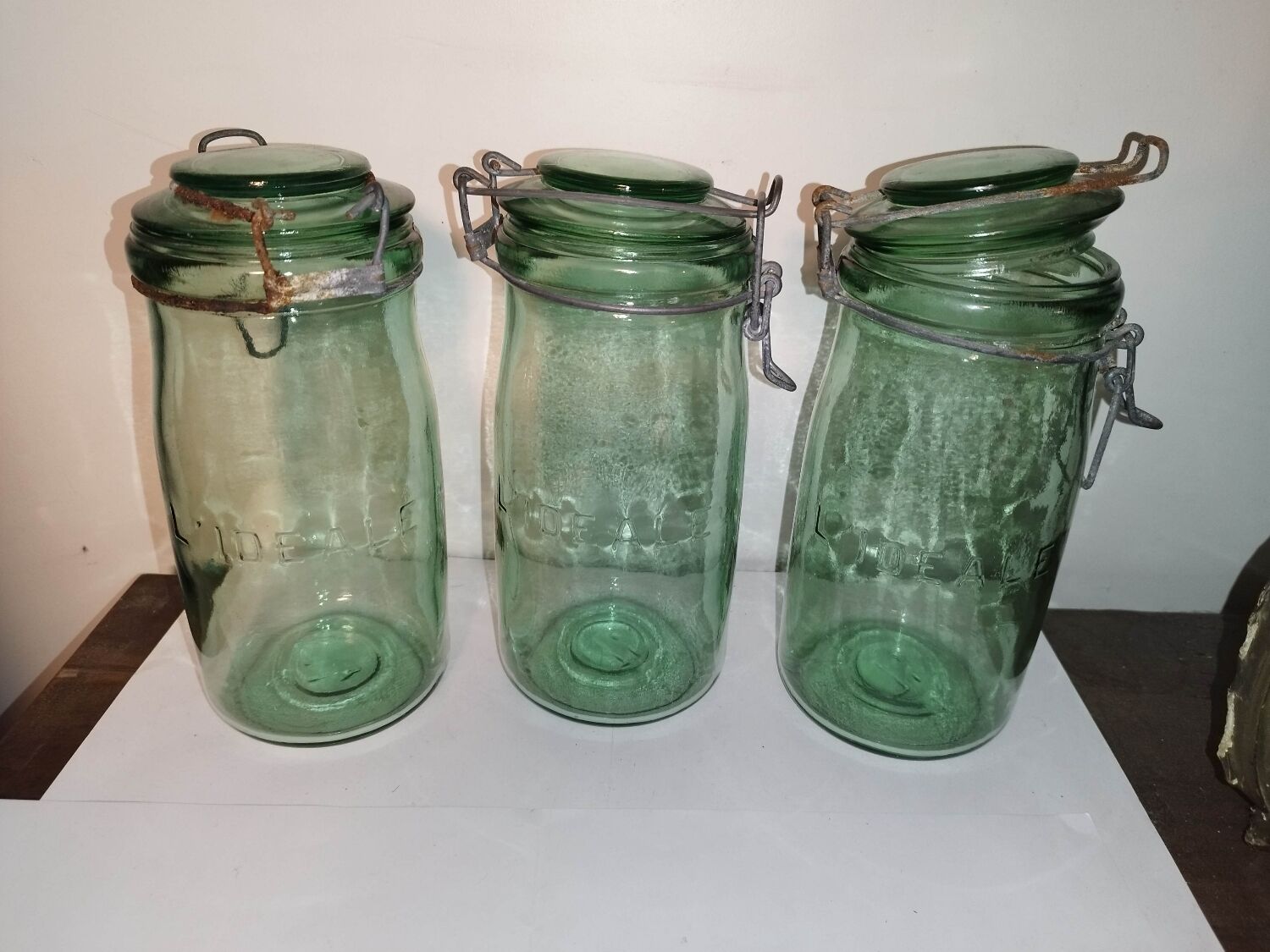 Lot 3 ideal green glass jars