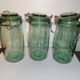 Lot 3 ideal green glass jars