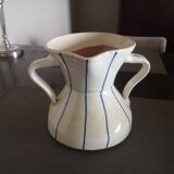 Enamelled terracotta vase pitcher with double handles - 1950s/1960s