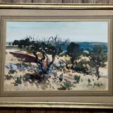 Painting by Pierre Gontard Landscape of Provence vintage 1960