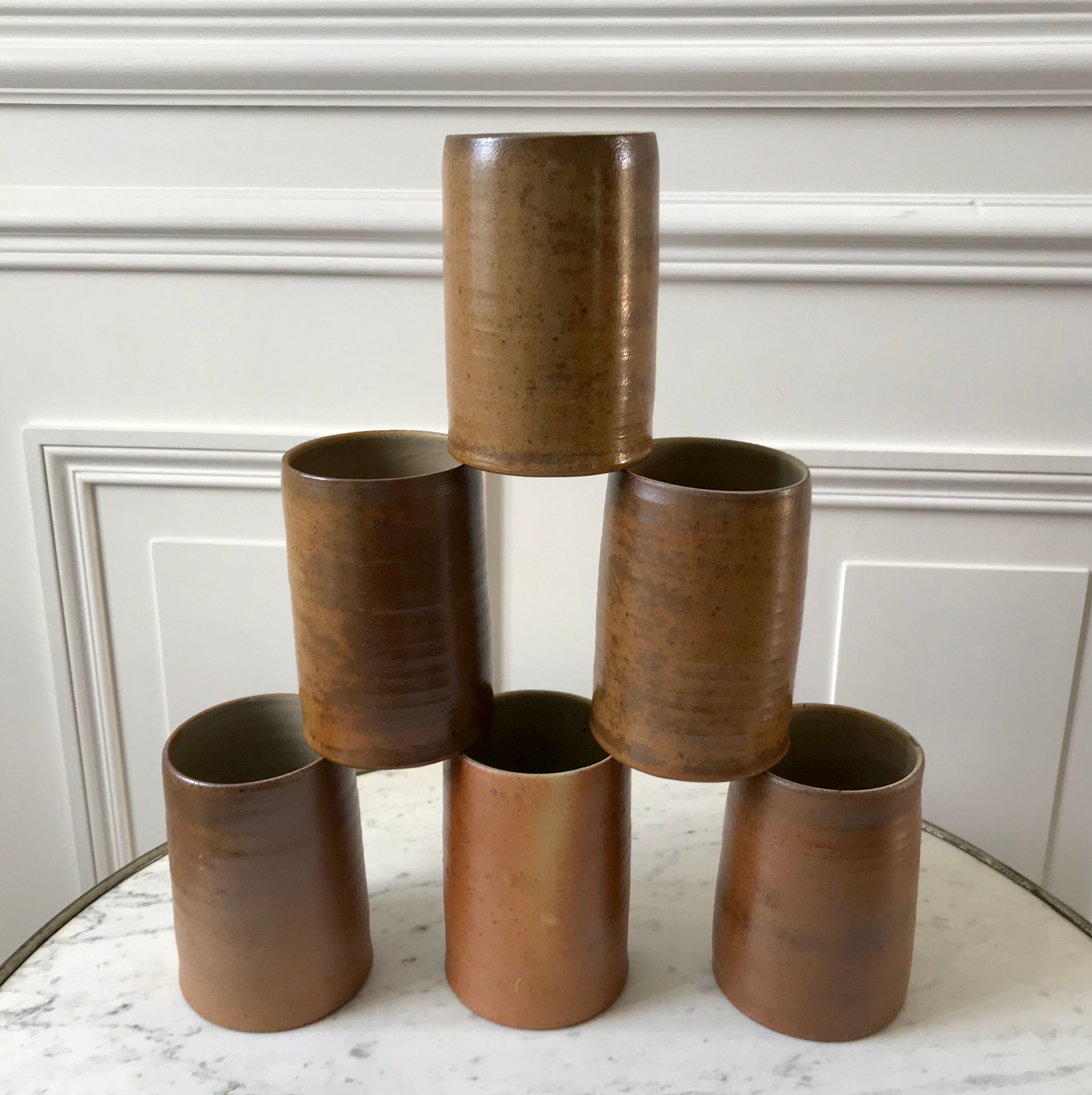 Set of 6 handmade handmade stoneware mugs 70s
