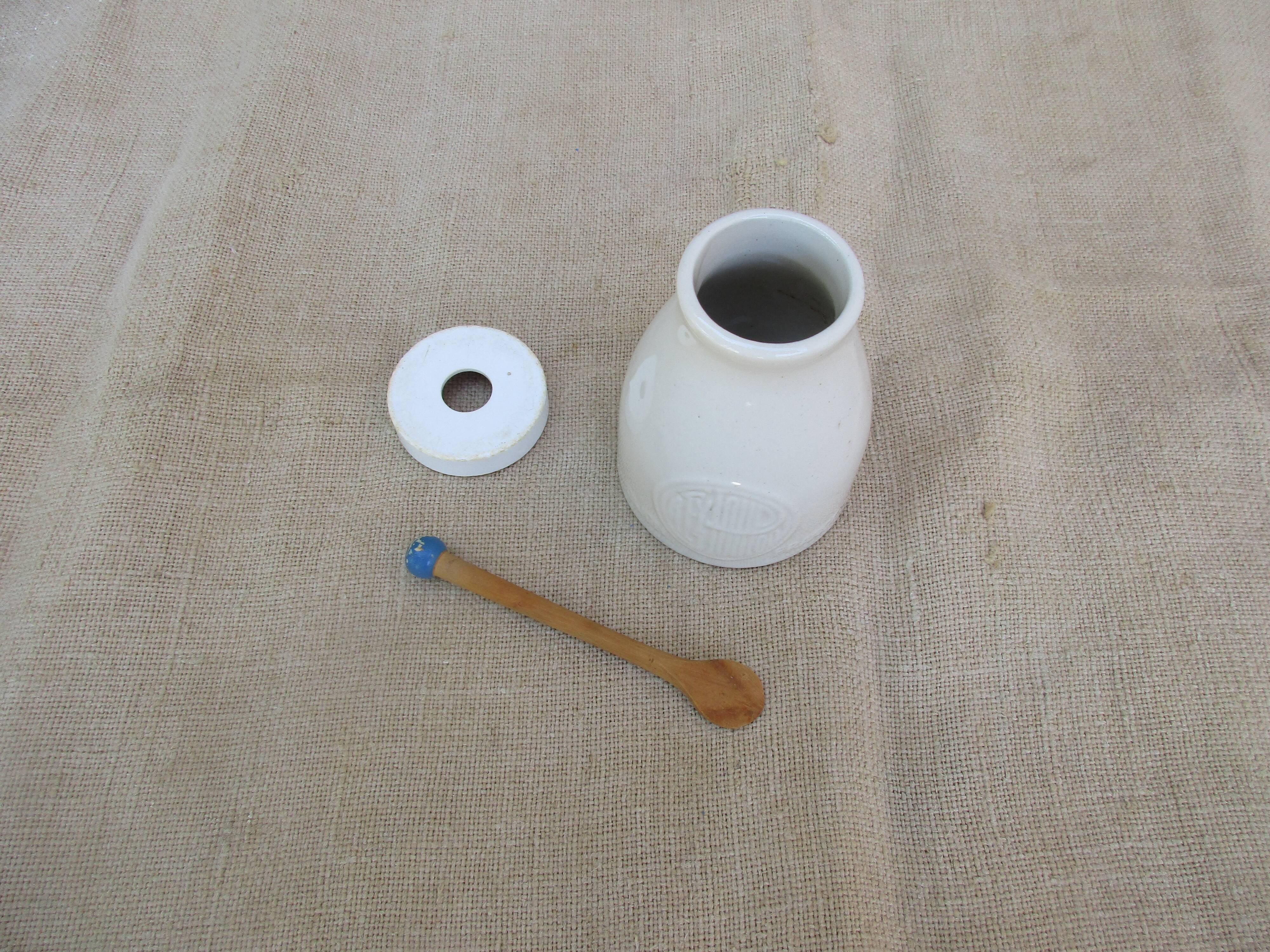 Old mustard pot in gres