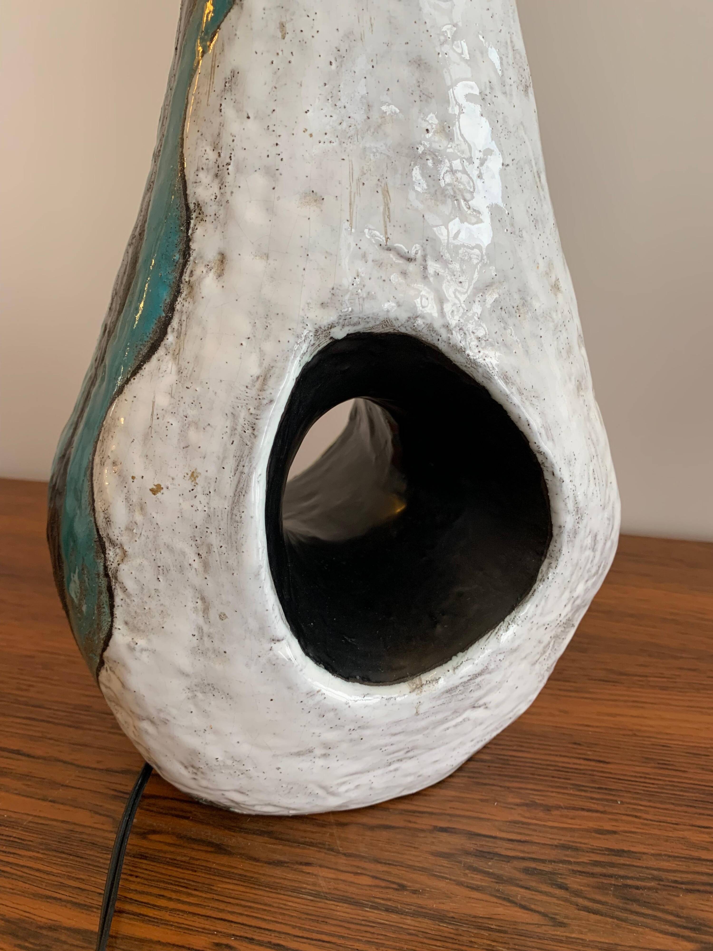 Asymmetrical ceramic lamp Vallauris France 1950, signed, unique