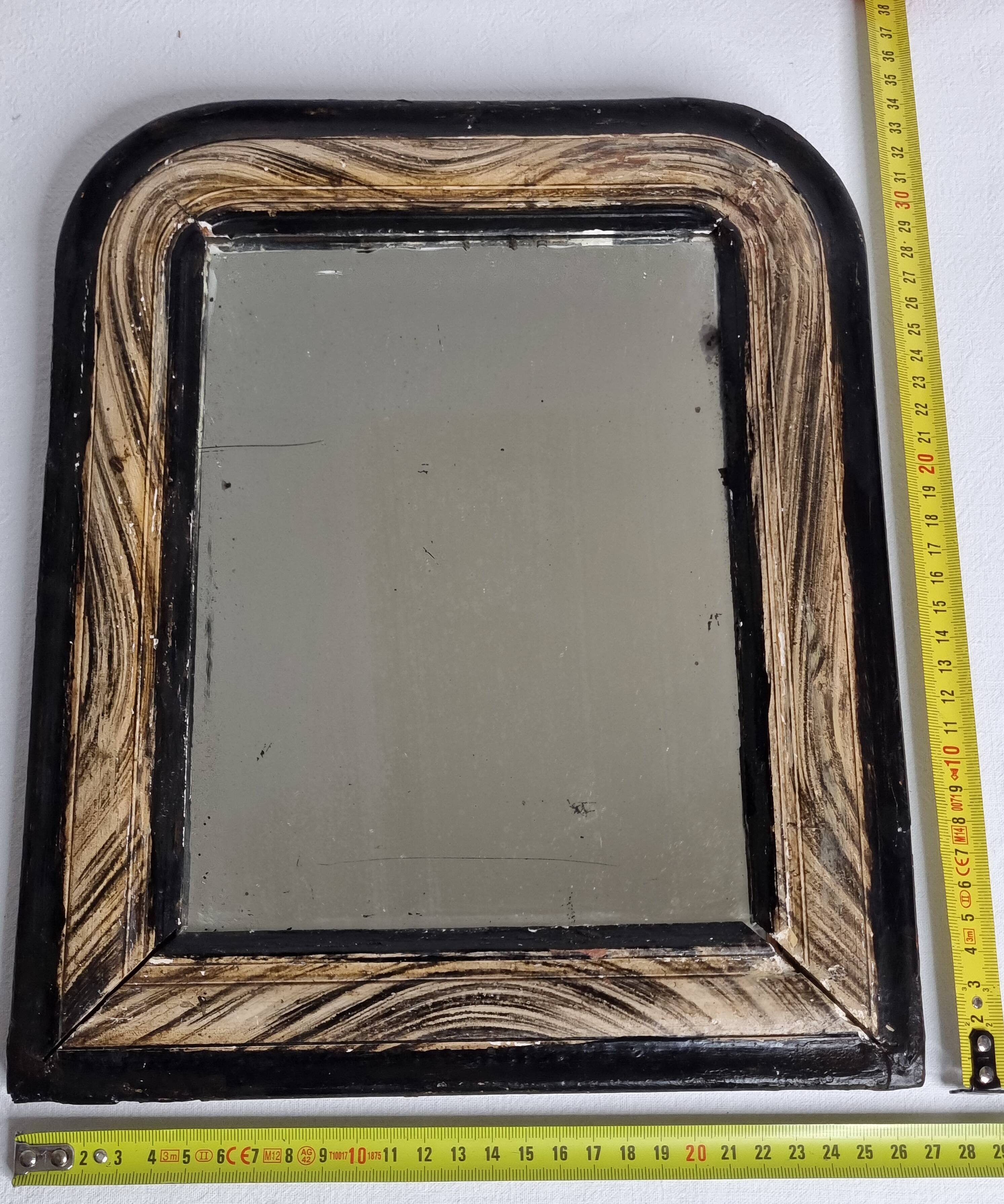 Antique Louis-Philippe mirror, painted wood imitation wood, 27 x 34 cm, 19th century