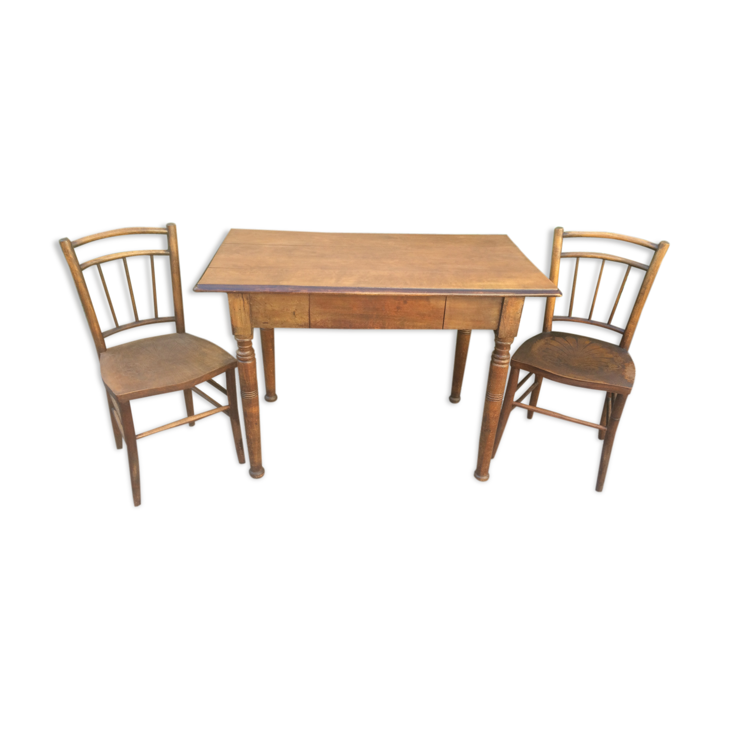 Wooden bistro table, two chairs