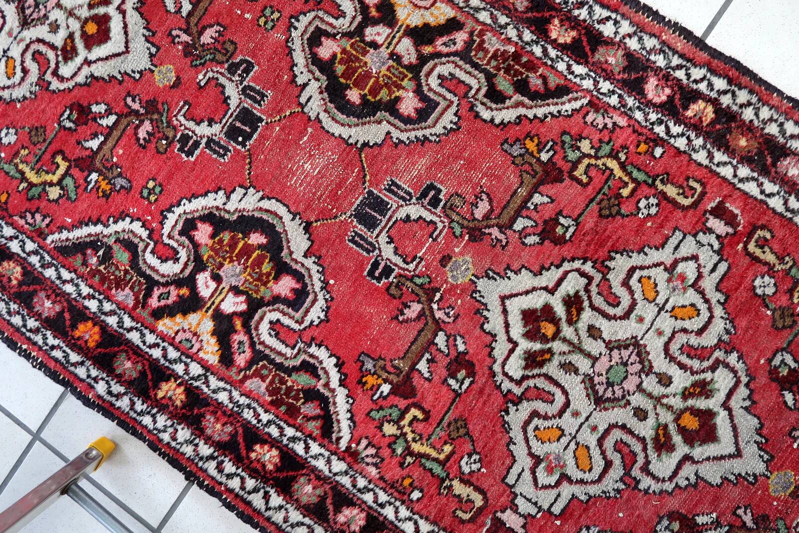 Handmade antique Persian Malayer runner rug 77cm x 382cm, 1920s