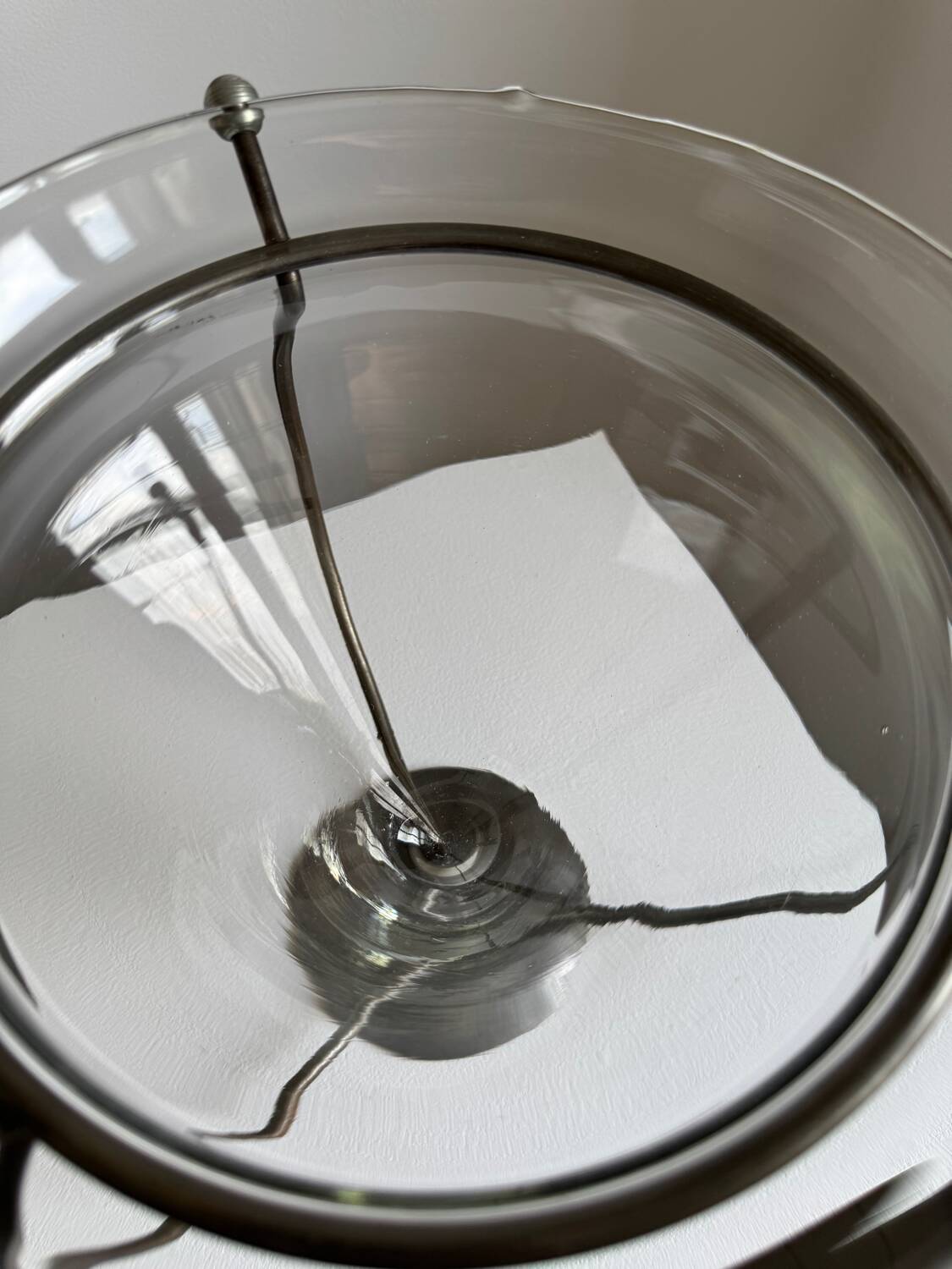 Vintage Modernist Large Clear Glass Vase/Decorative Piece With Metal