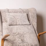 High armchair in curved beech and recent konkav fabric model by paul bode for federholz.