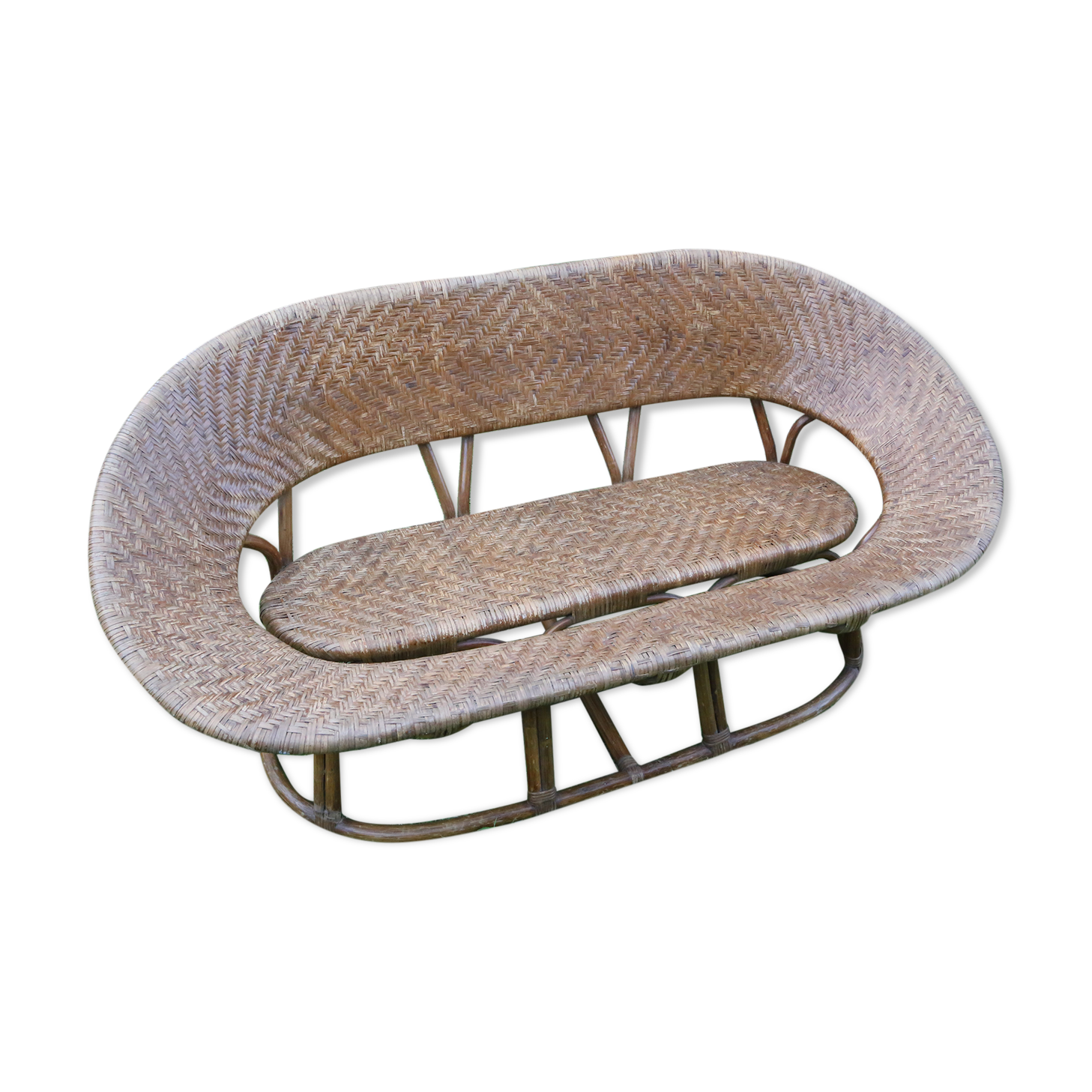 Rattan and wicker bench, vintage