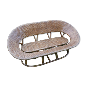 Rattan and wicker bench, vintage