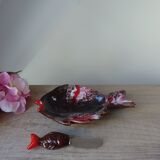 Butter dish set with butter knife in the shape of a colorful fish, Vallauris style