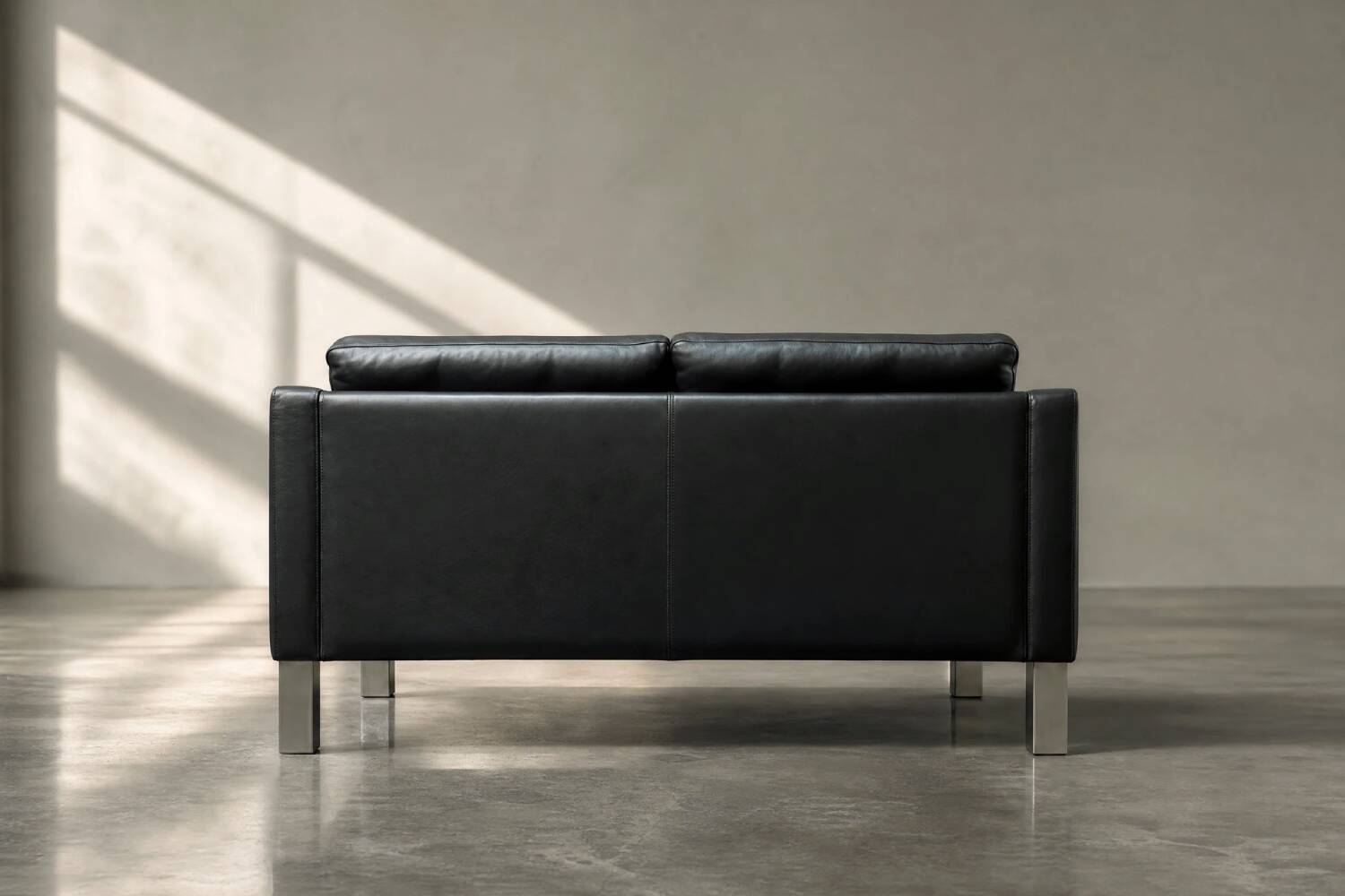 Vintage Mid-Century Danish Modern Two-Seater Black Leather Sofa, 1970s