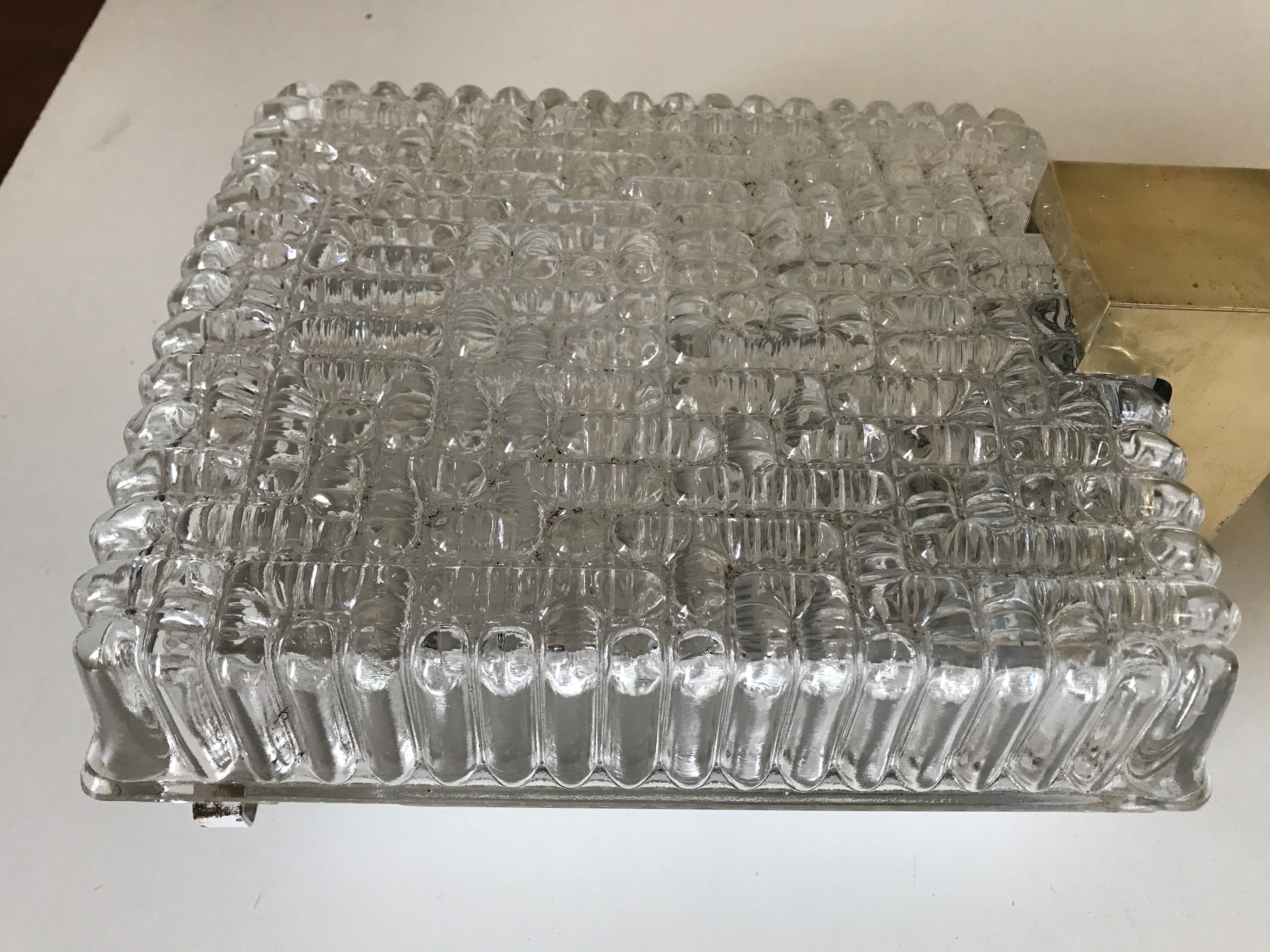 Paire d’appliques dalle de verre et laiton design 70