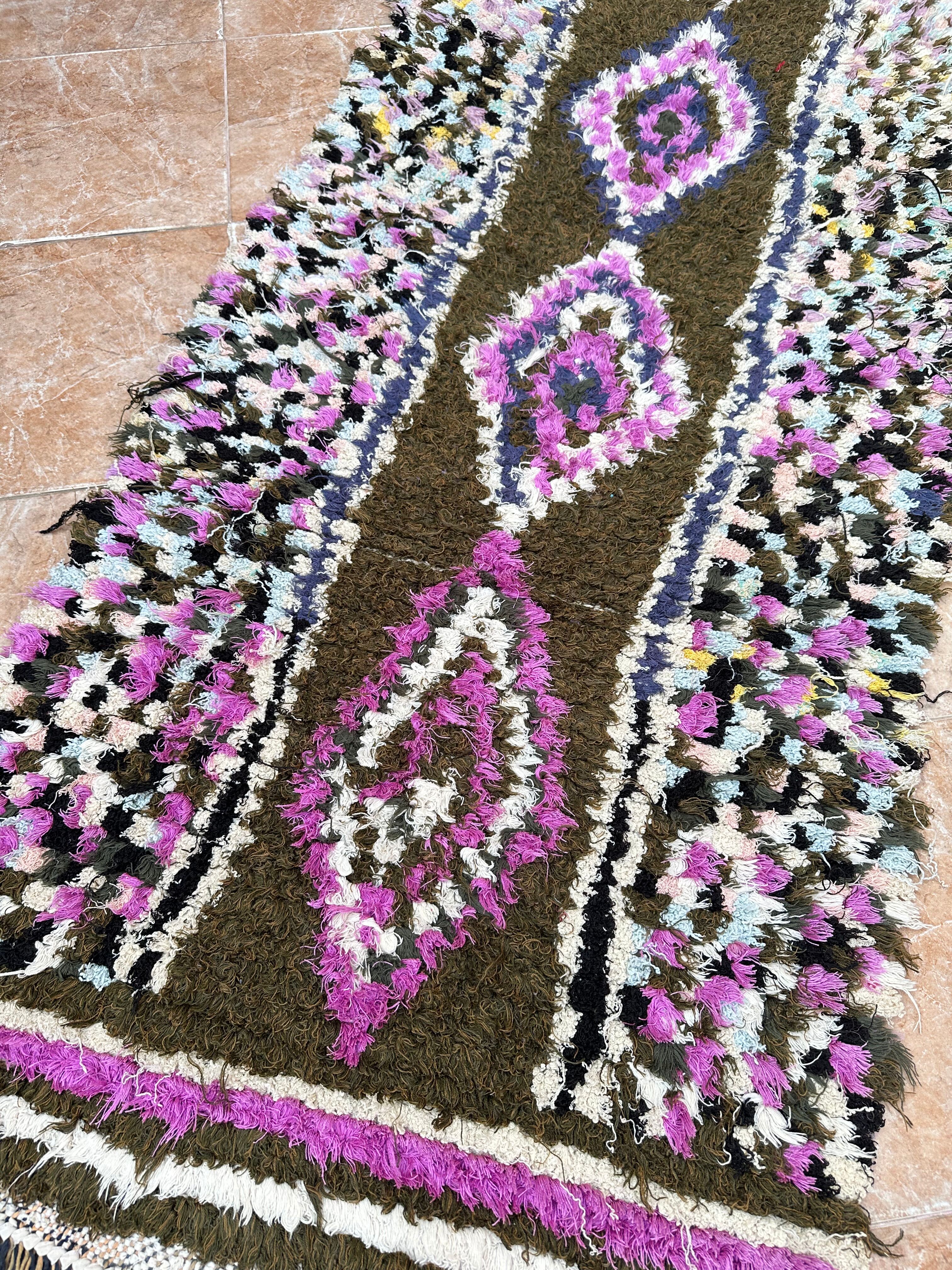 Vintage Boucherouite Berber hallway rug: Moroccan rug