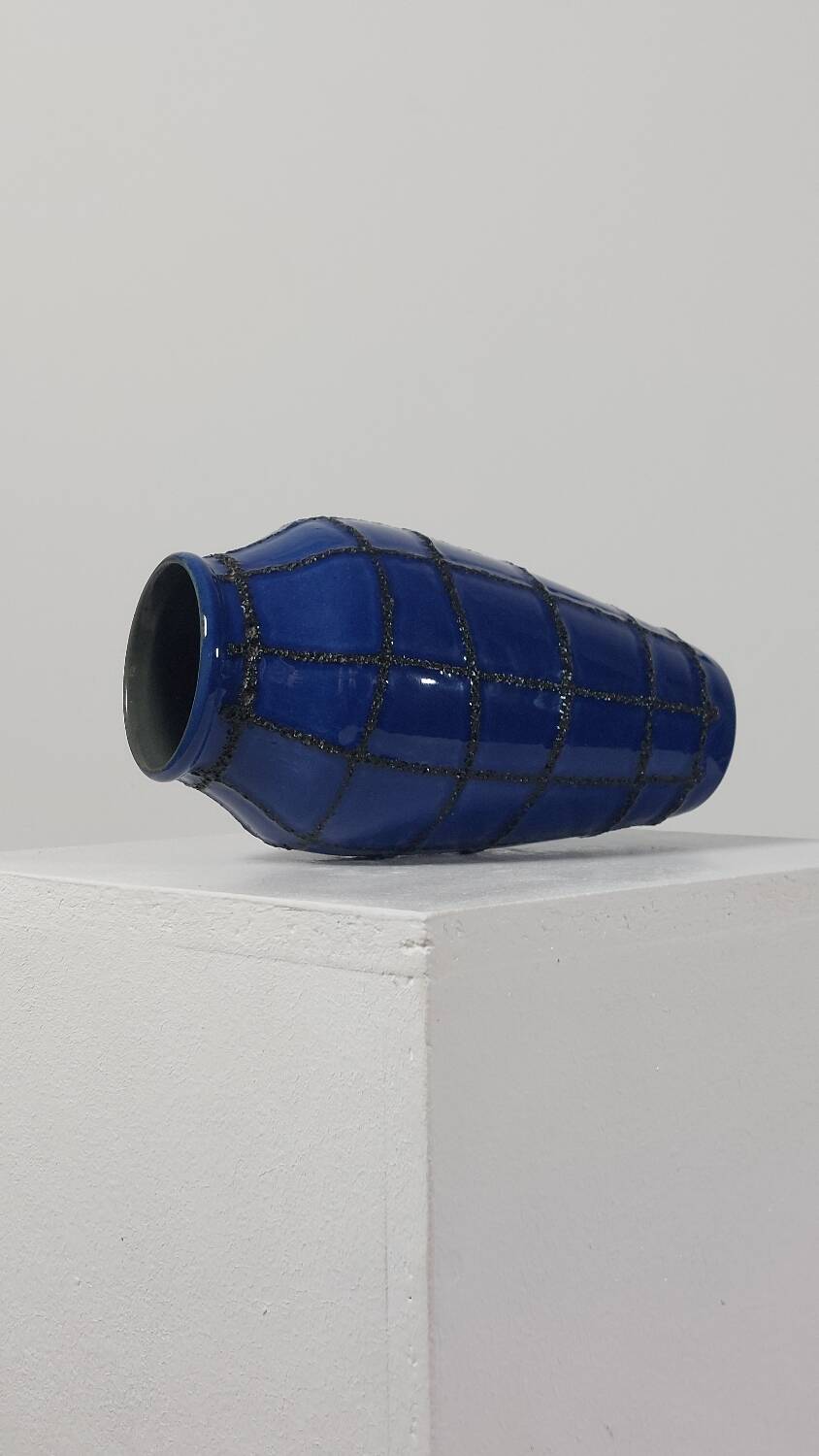 Vintage ceramic vase in fat lava style, Memphis spider web.