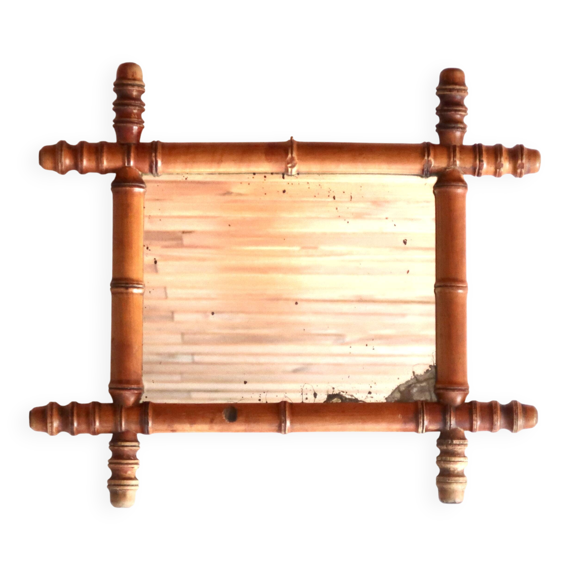 Small wall mirror in turned wood in a faux bamboo style, 1930s.