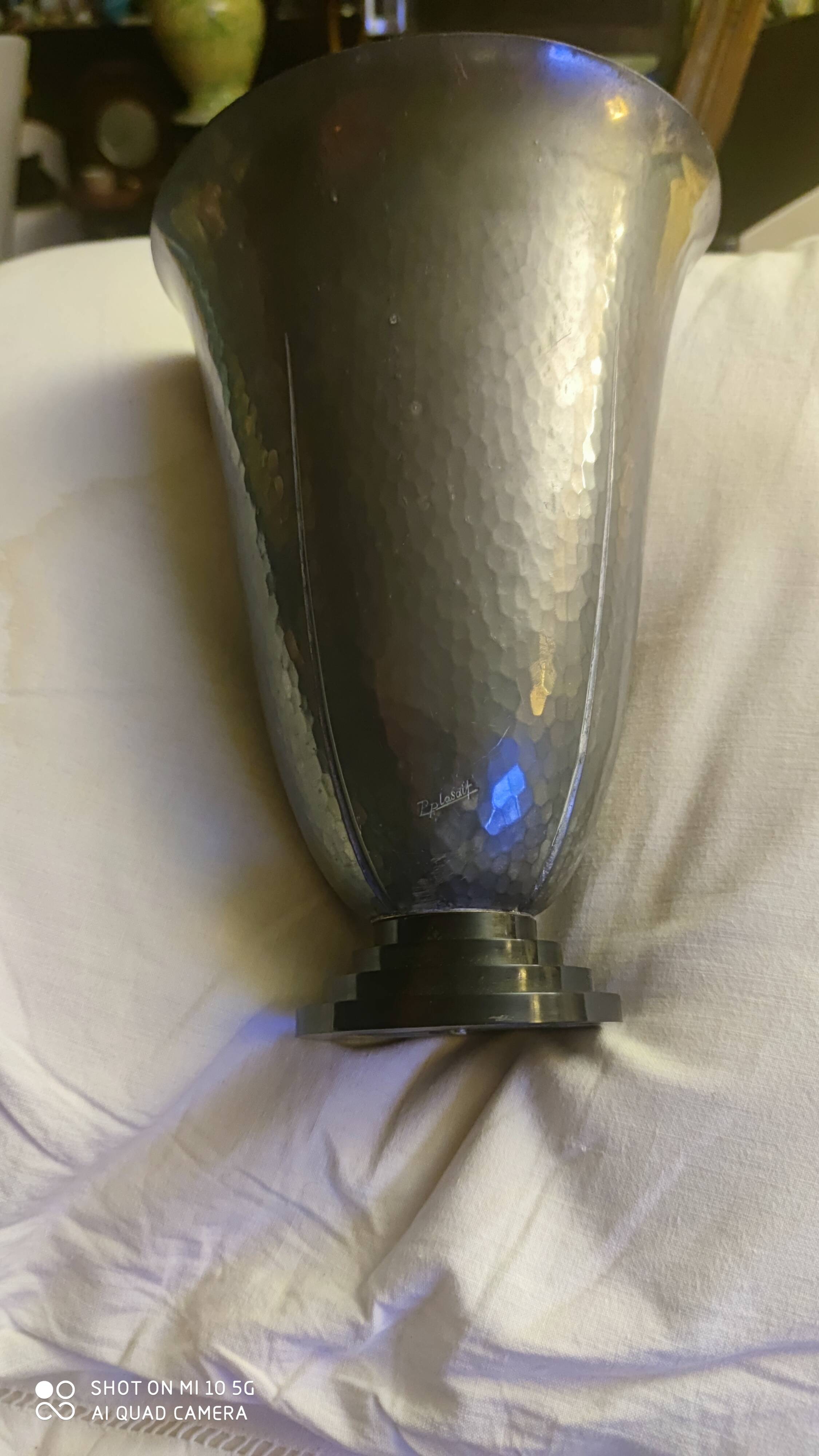 Hammered pewter vase, 1930, by Pierre Amédée Plasait