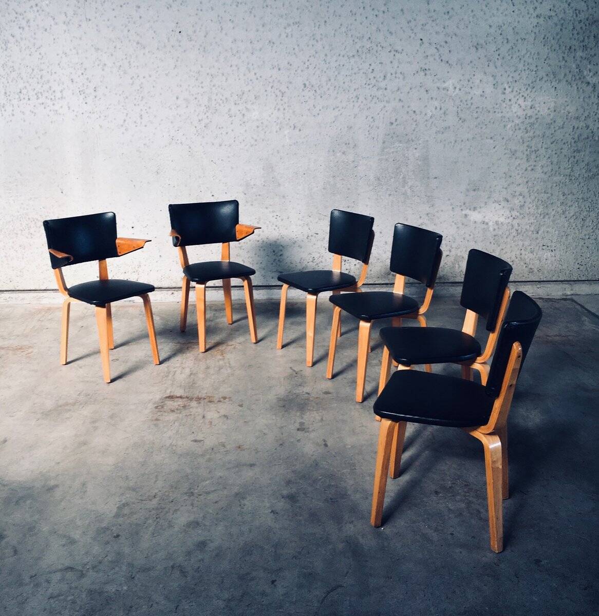 MCM Dutch Design Dining Chairs attributed to Cor Alons for Gouda Den Boer, 1950s, Set of 6