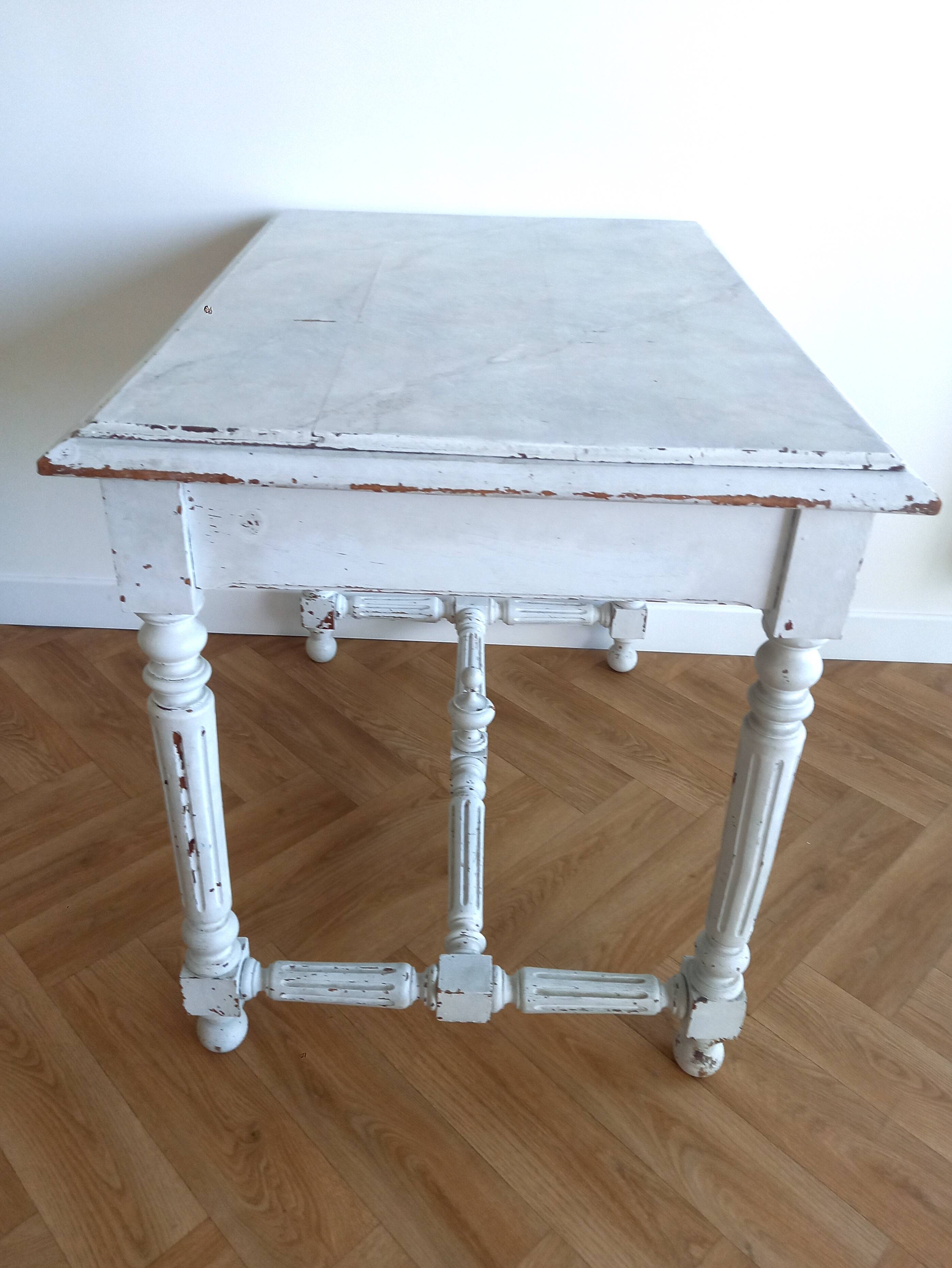 Henri II style desk in painted wood with trompe-l'oeil marble