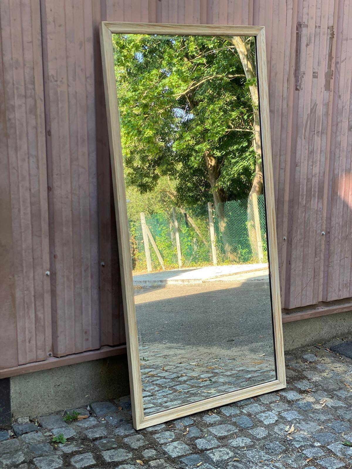 Authentic 19th-century brasserie mirror renovated in solid wood 180x85.