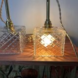 Pair of chiseled glass portable lamps