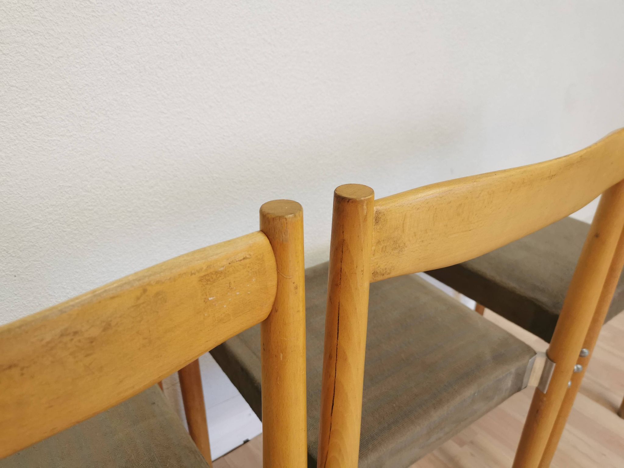 Vintage Miroslav Navratil Dining Chairs: 1970s Czechoslovakia, Gray Fabric