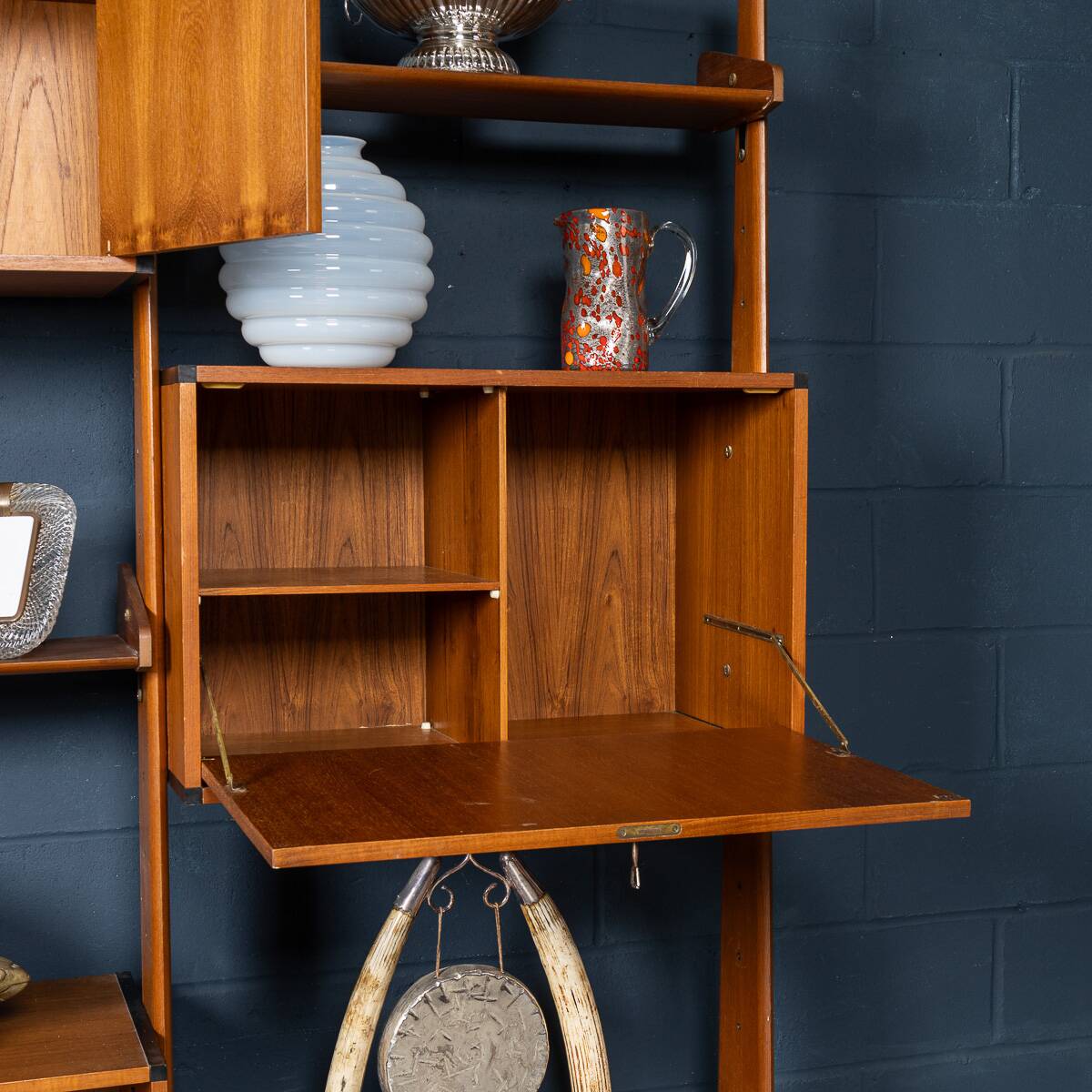 Vintage 20thc italian modular teak wall cabinet c.1960
