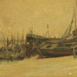 Painting depicting a maritime landscape