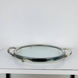 Plateau en métal argenté et verre, vintage