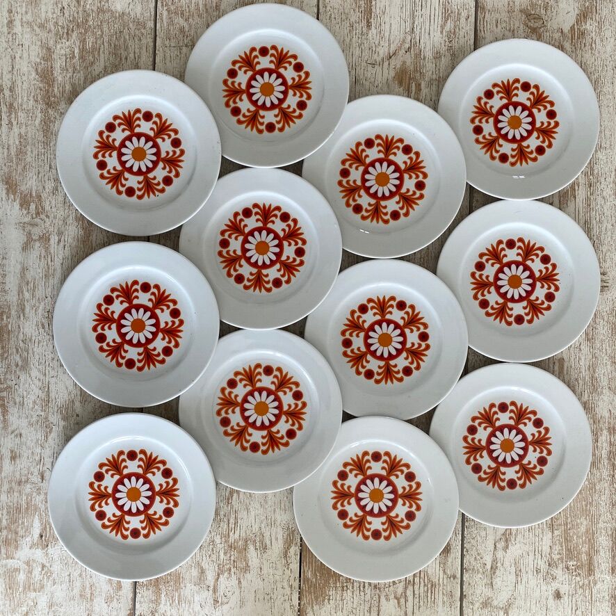 Set of 12 small plates in porcelain Bavaria orange 70's - 20cm