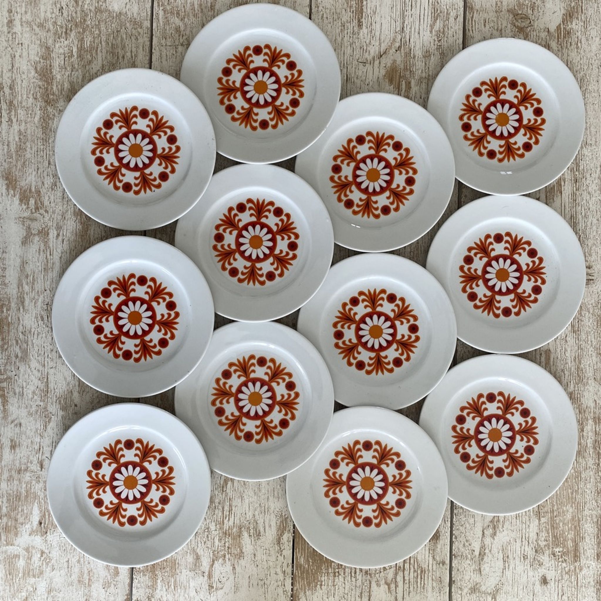 Set of 12 small plates in porcelain Bavaria orange 70's - 20cm