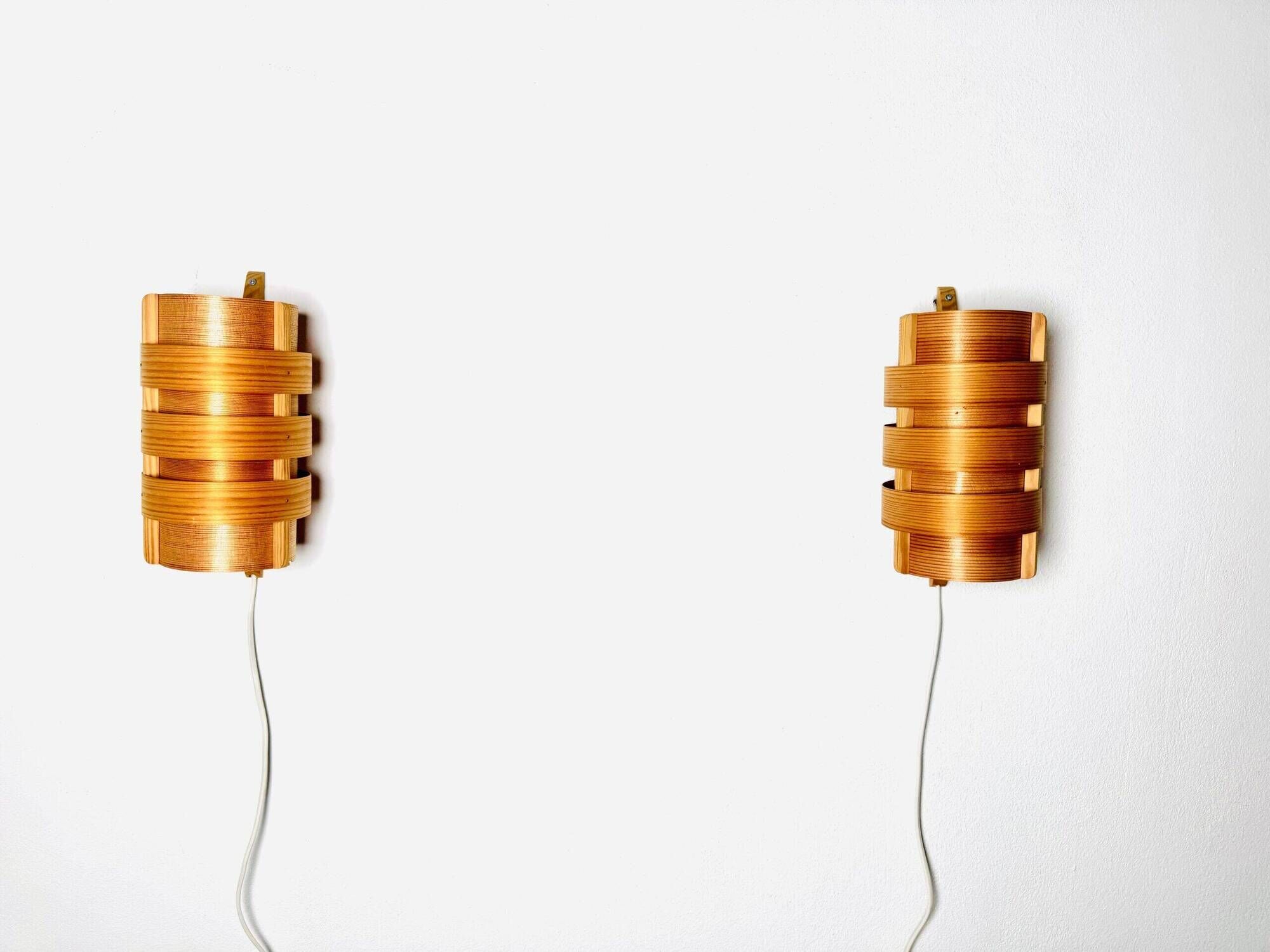 Set Of Curved Pine Veneer Wall Lamps By Hans-Agne Jakobsson For Markaryd, Sweden 1960S