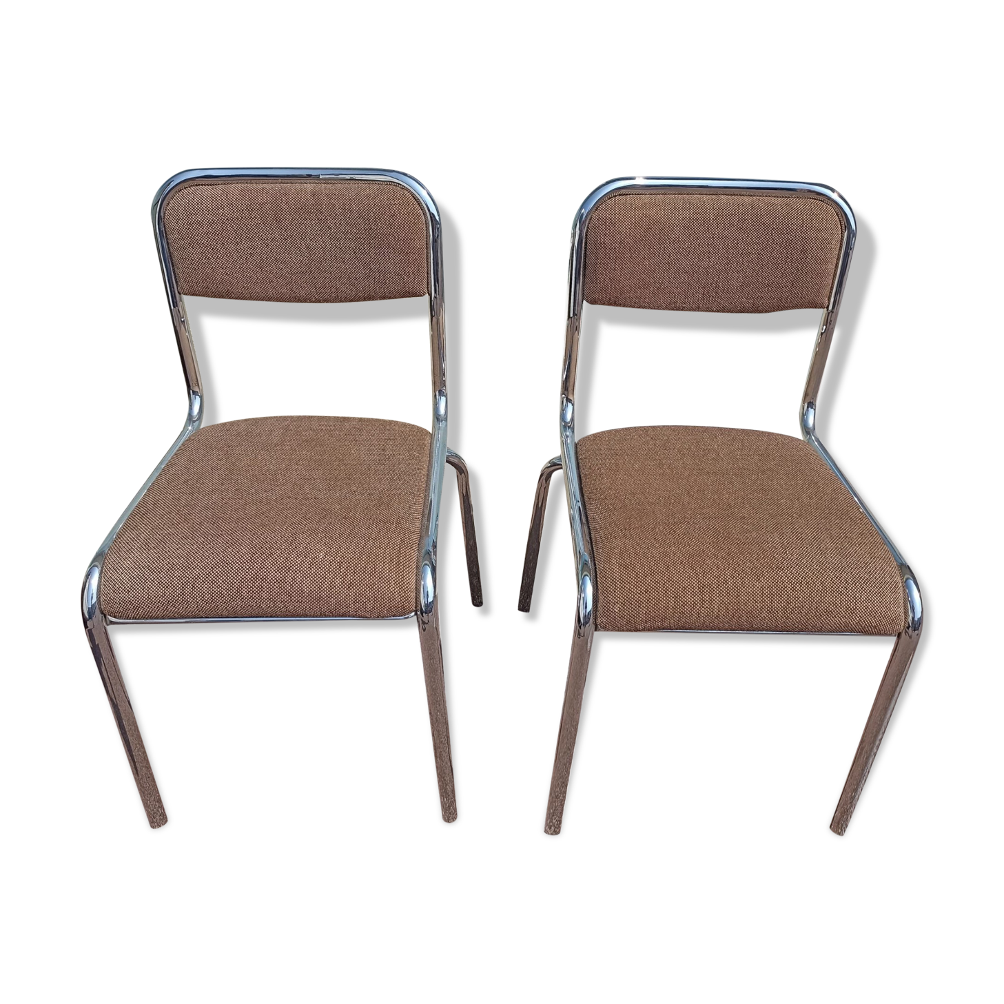 Set of 2 chairs chrome and beige fabric - vintage