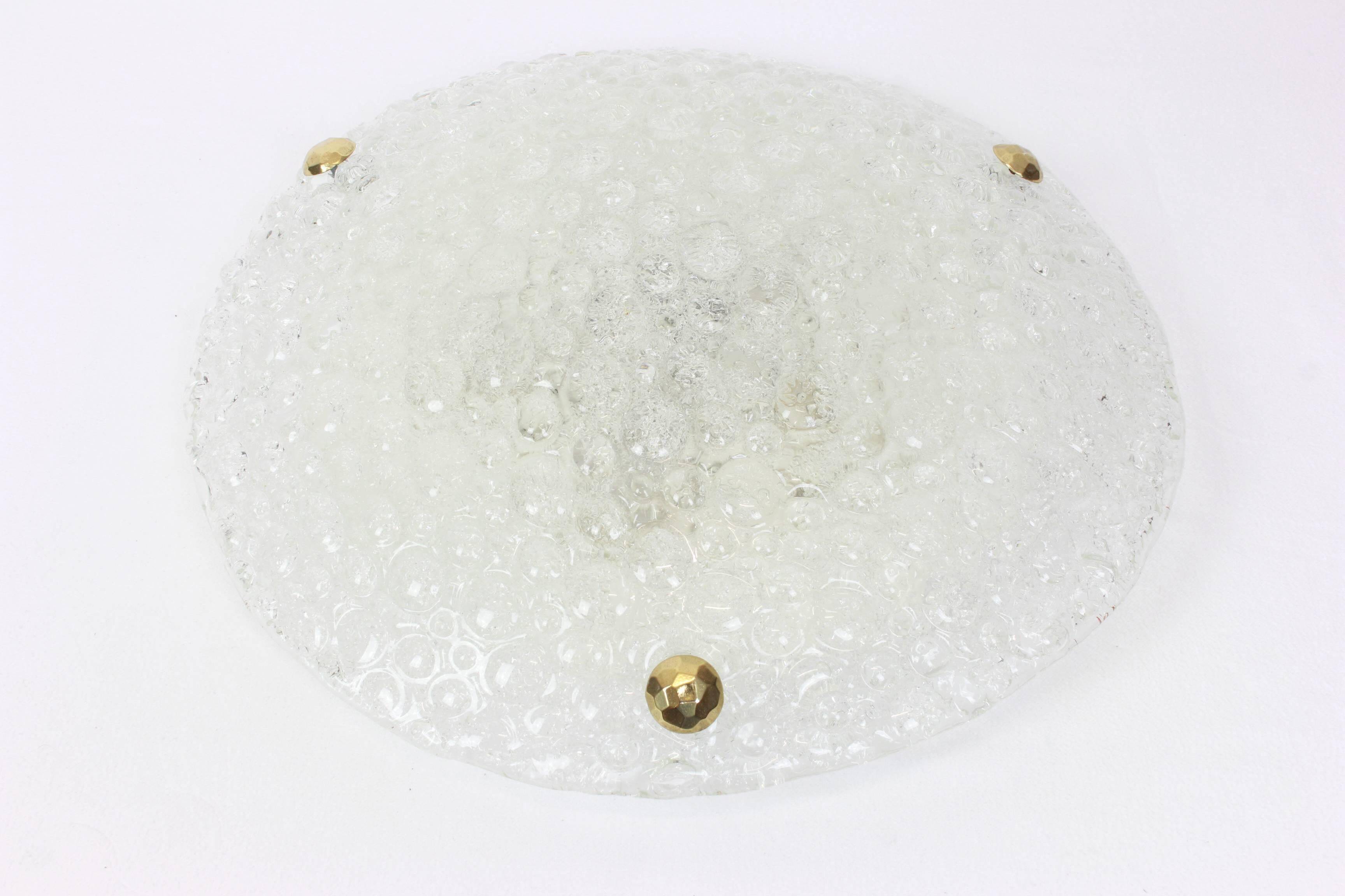 Round ceiling light in frosted Murano glass by Hillebrand, Germany, 1970s