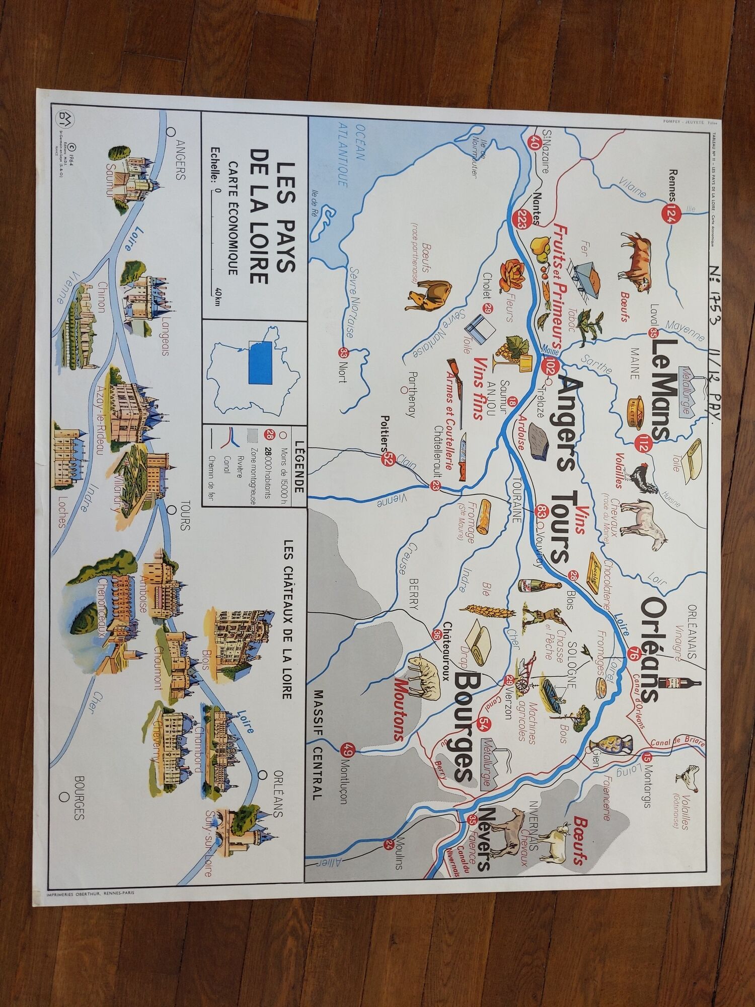 Old vintage school poster 60s mdi Brittany and Pays de la Loire