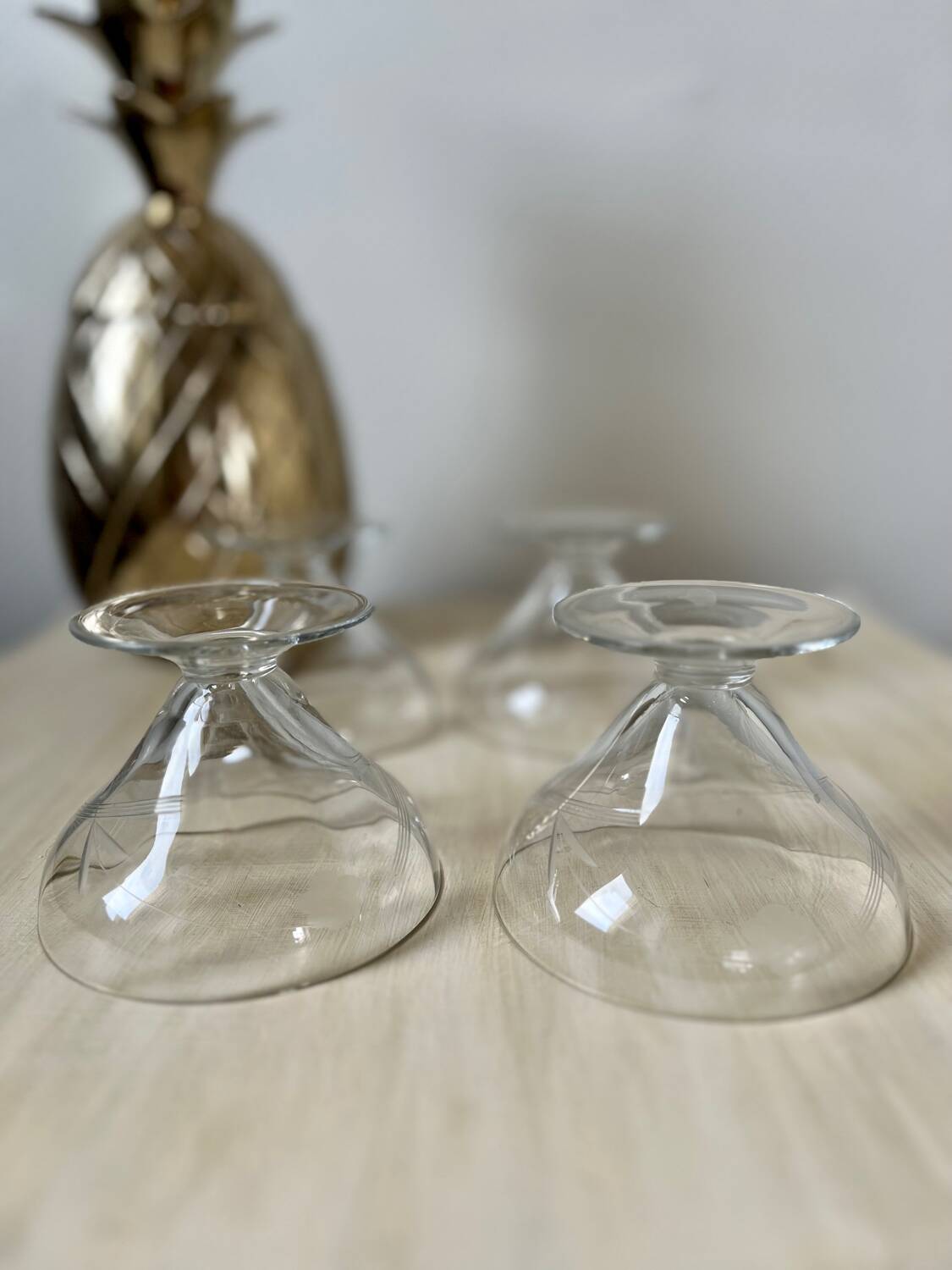 Set of 4 vintage champagne glasses on low feet