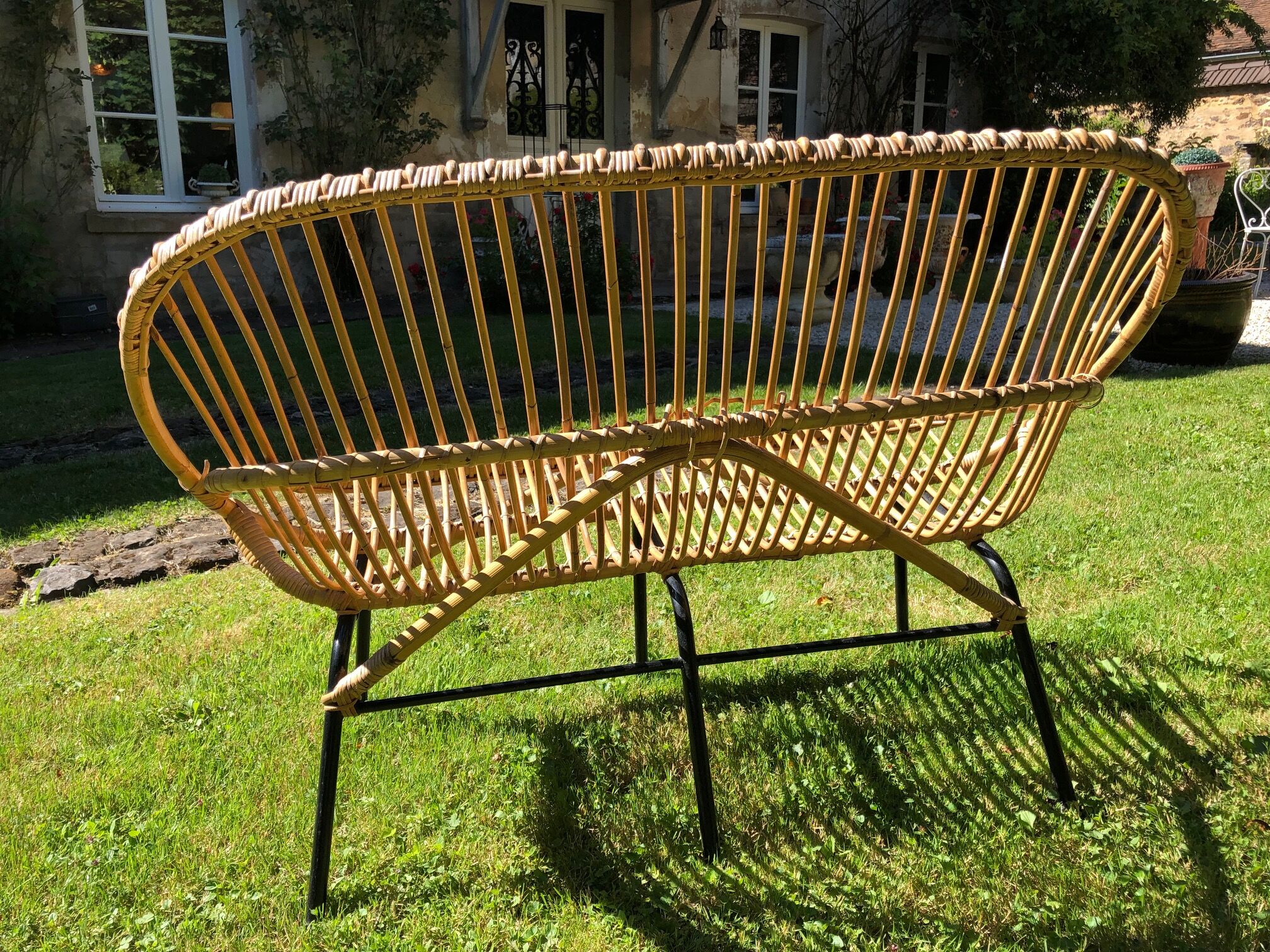 Rattan bench 50s