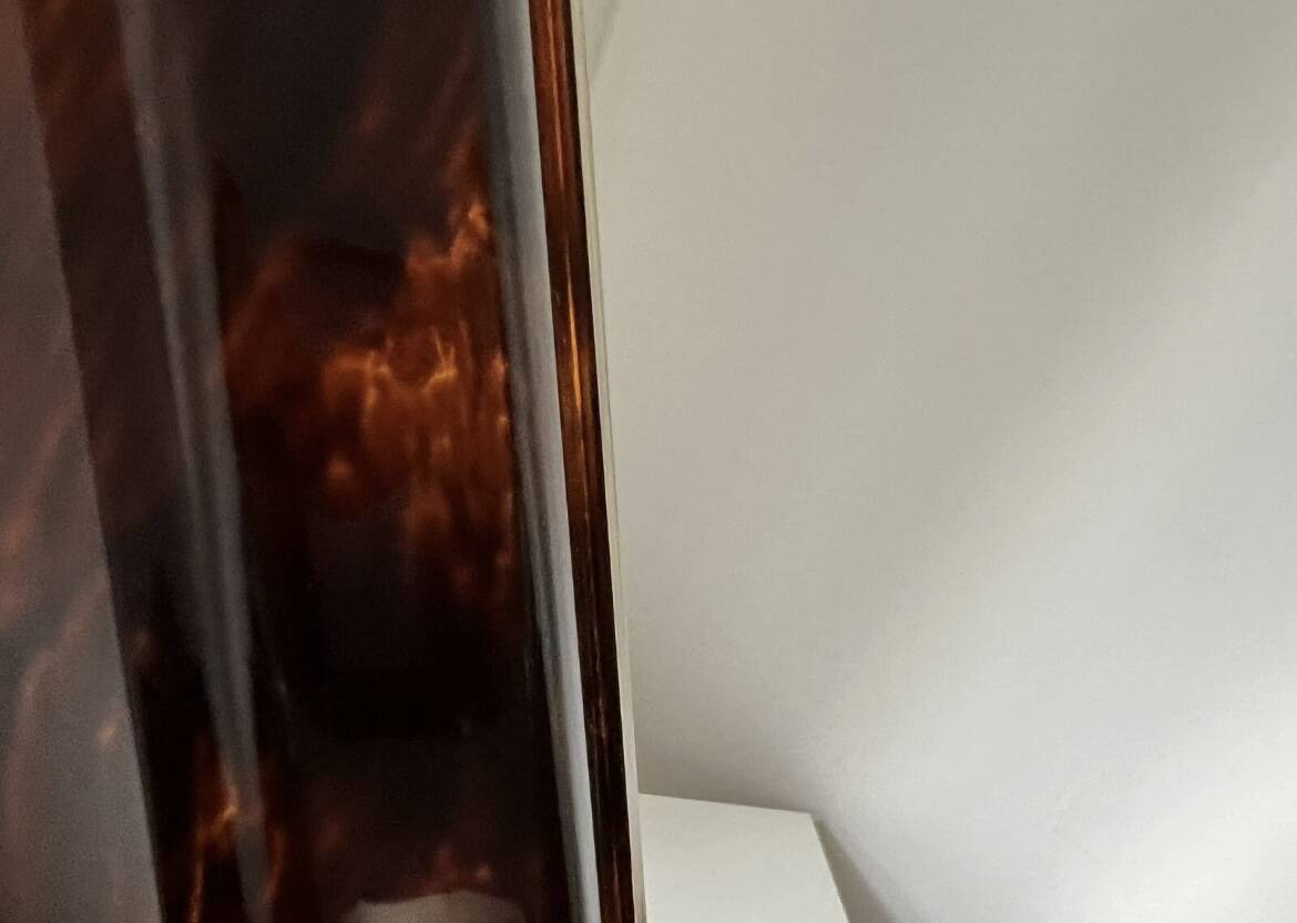 Vintage plexiglass lucite tray with tortoiseshell effect and brass rim, 1970s