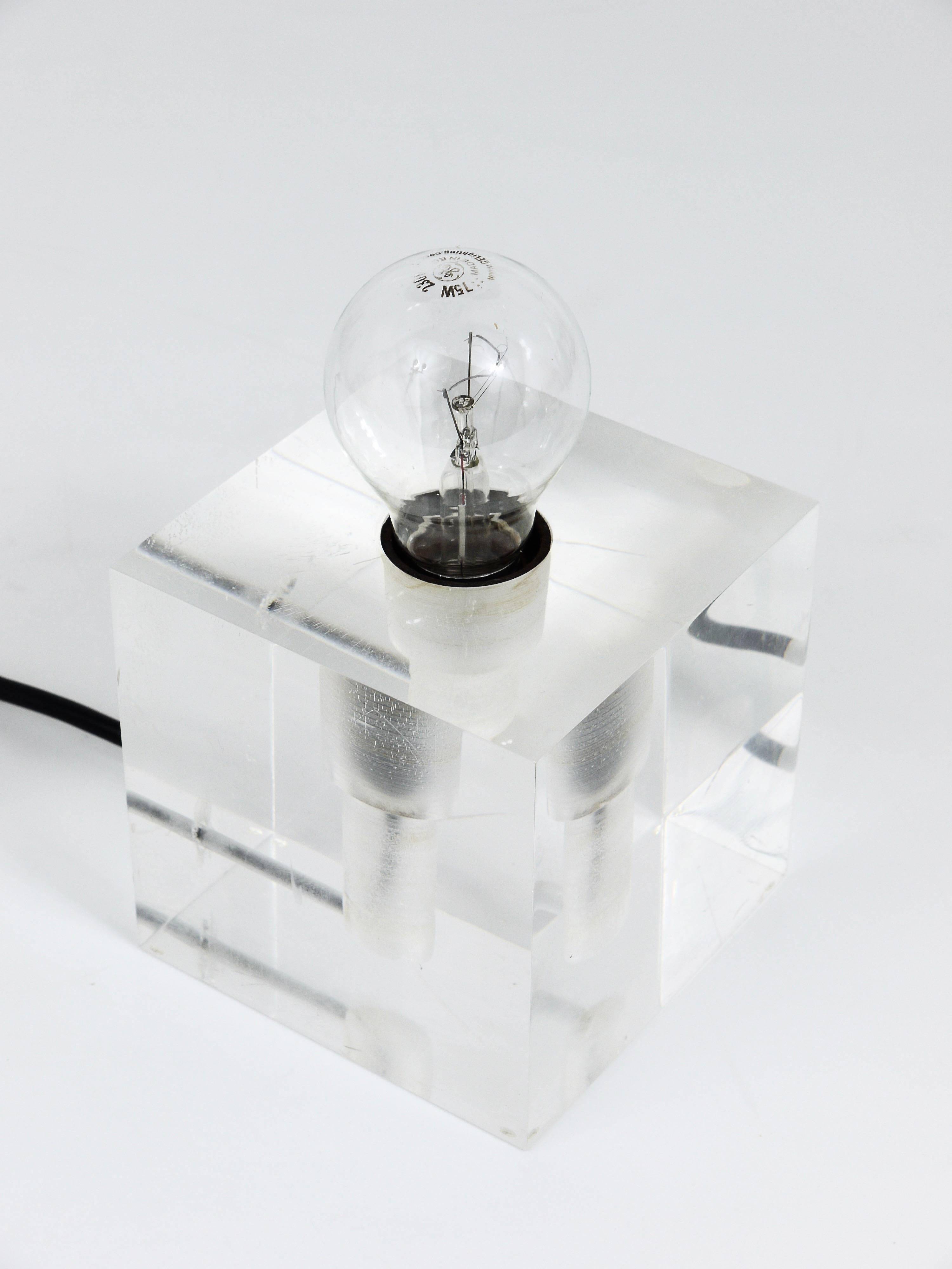 Cubic table or postmodern accent lamp in lucite, Italy, 1970s