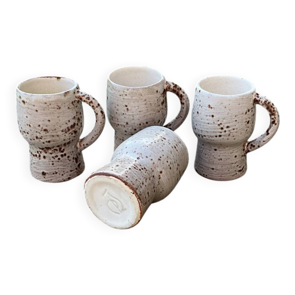 Suite de 4 tasses / mugs en grès moucheté vintage par Claude Paci, Val