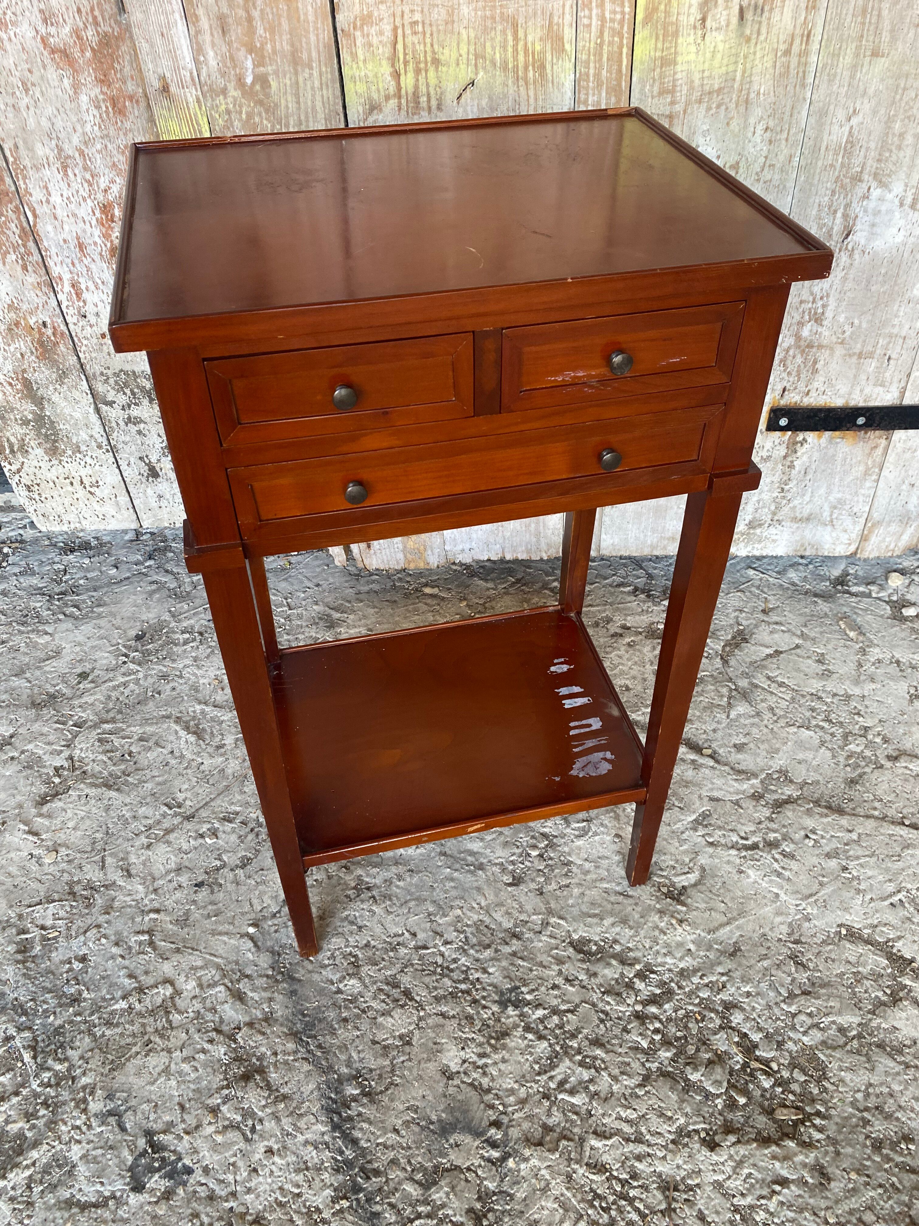 Antique Nightstand Entry Table Cherry Wood 3 Drawers Vintage #D995