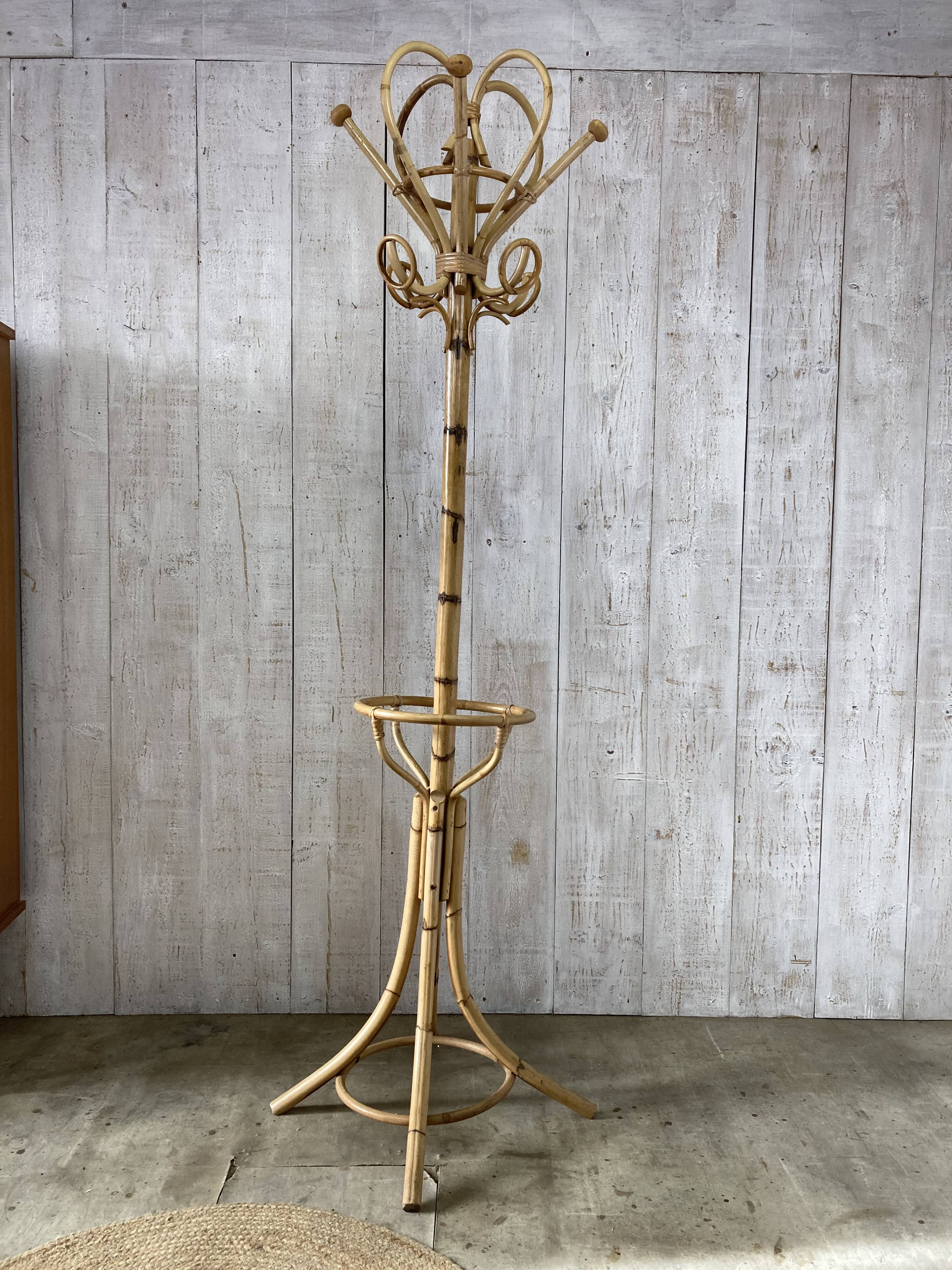 Vintage rattan coat rack