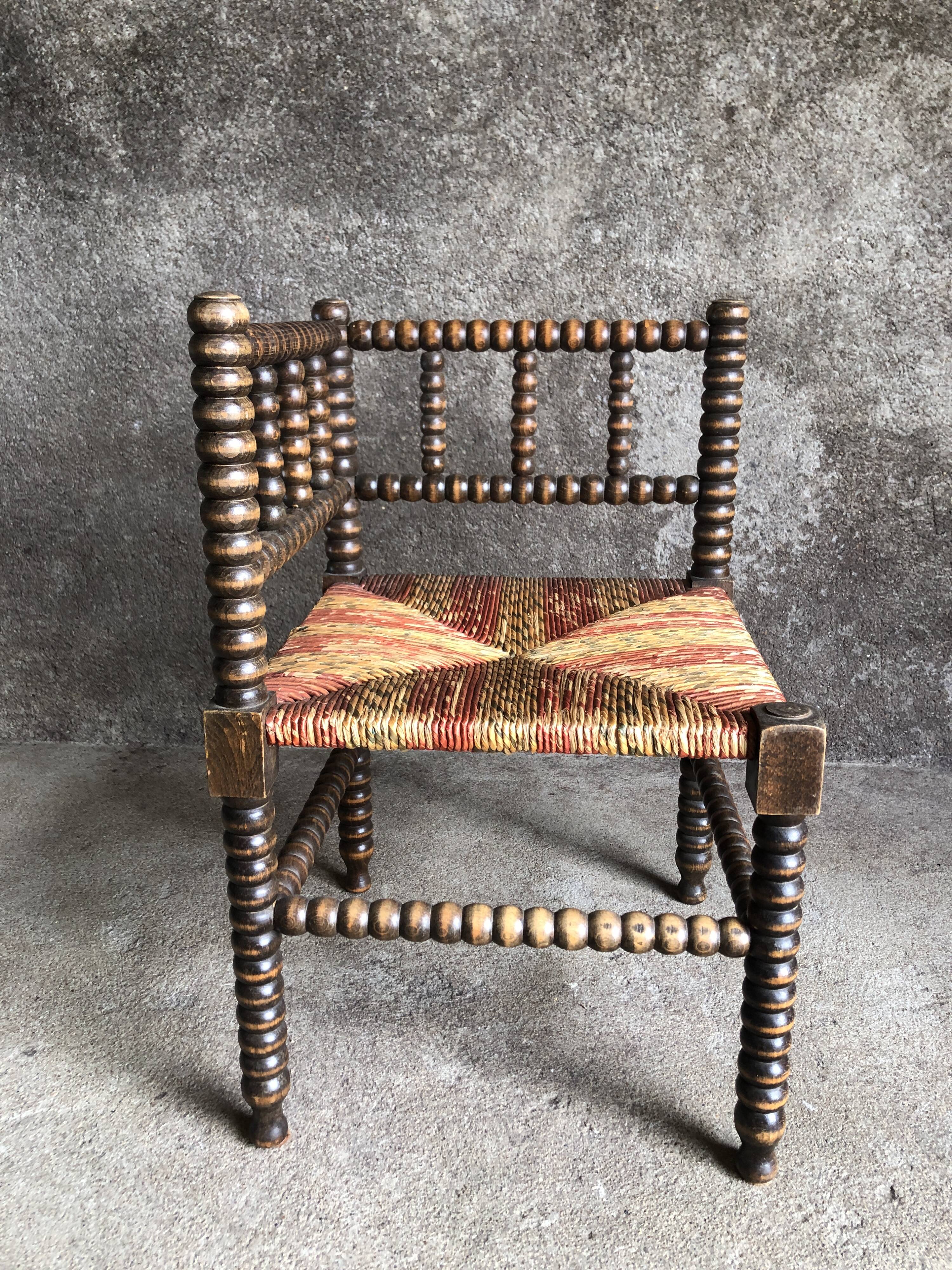 Turned wood corner chair