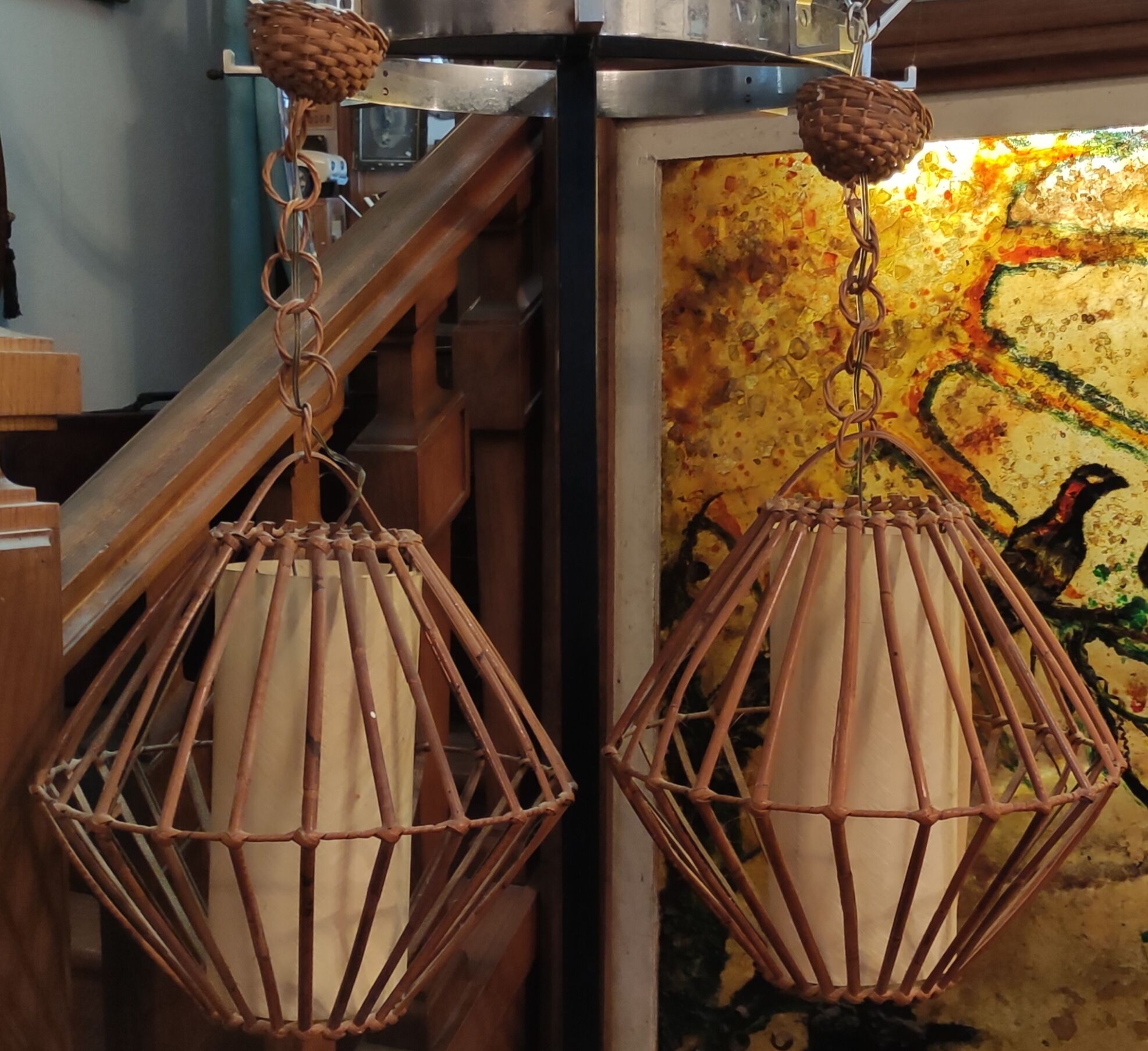 Pair of rattan suspensions 1960s-1970s